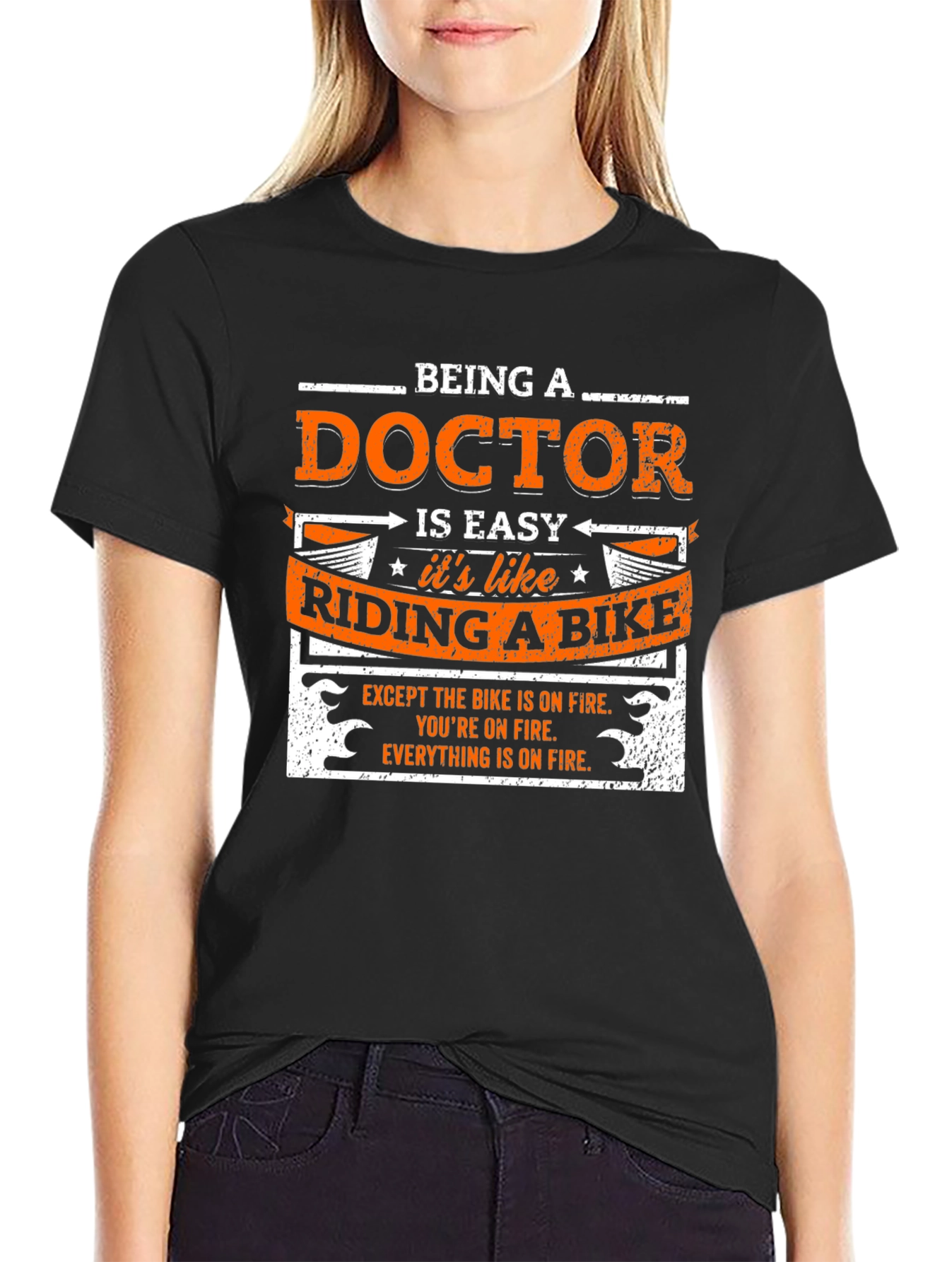 Black Funny Doctor Riding a Bike T-Shirt view 2