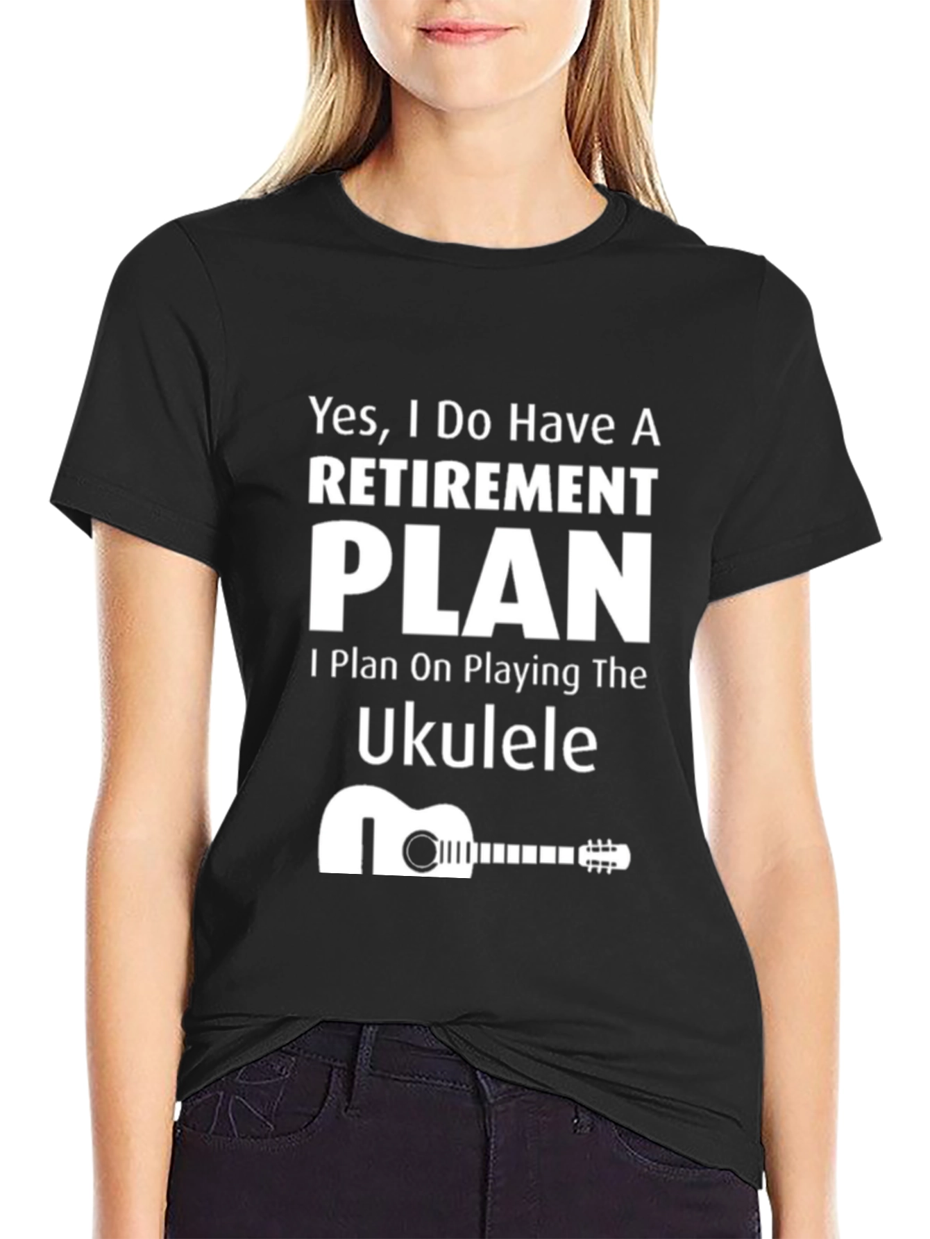 Black Retirement Plan Ukulele T-Shirt view 2