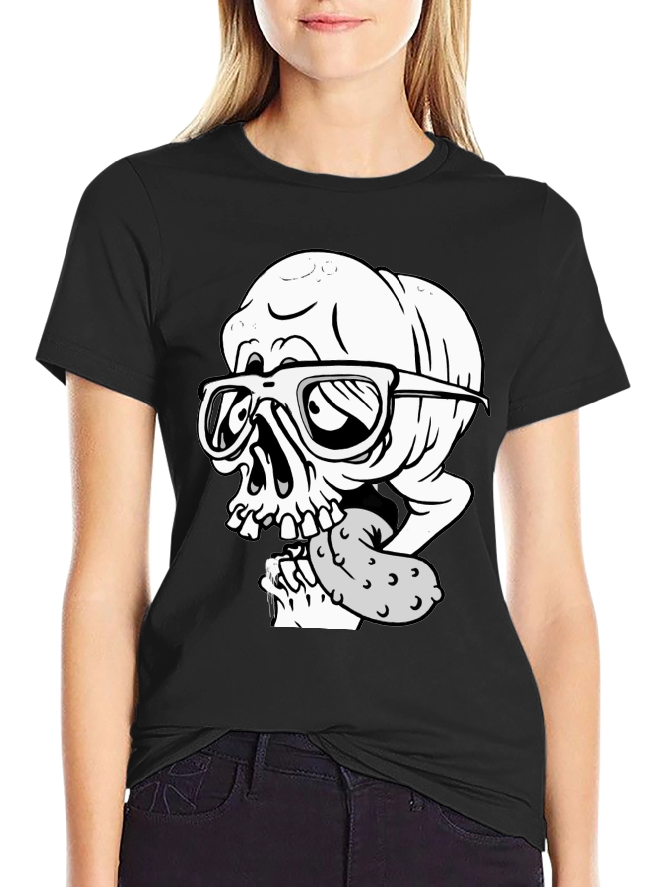 Black Skull with Pickle Graphic Tee view 2