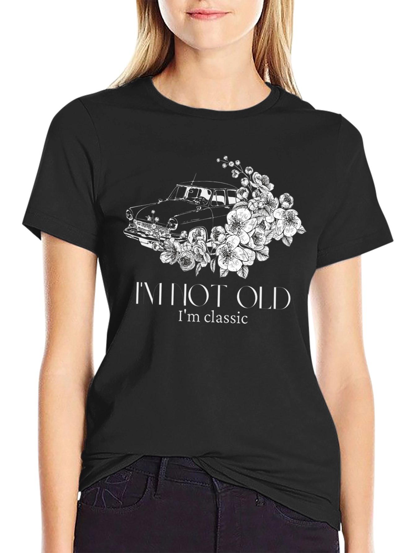 Black Classic Car Floral Tee - I'm Not Old, I'm Classic view 2