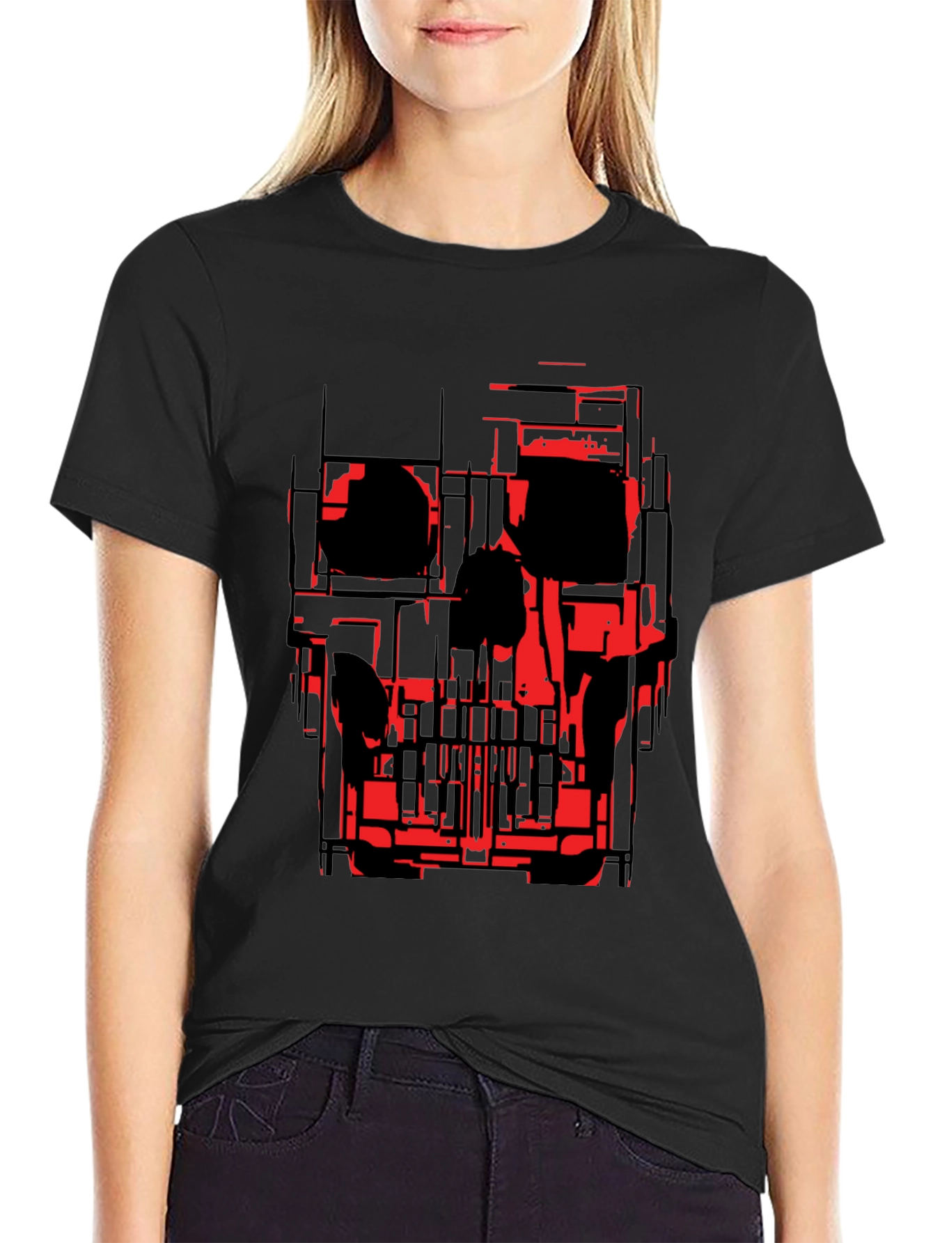 Black Abstract Skull Graphic Tee - Black view 2