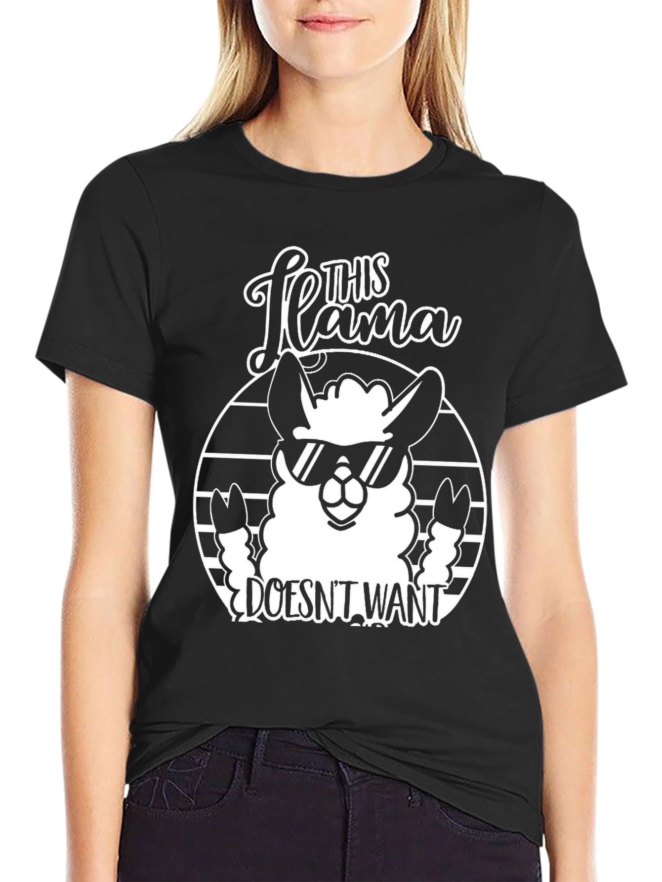Black Funny Llama Graphic T-Shirt - This Llama Doesn't Want view 2
