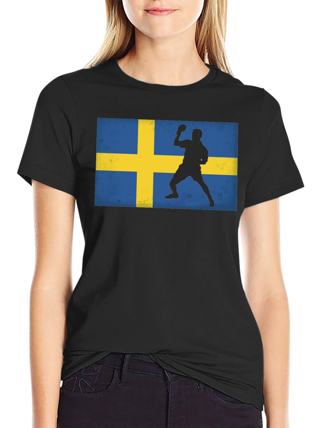 Black Sweden Table Tennis Flag T-Shirt view 2