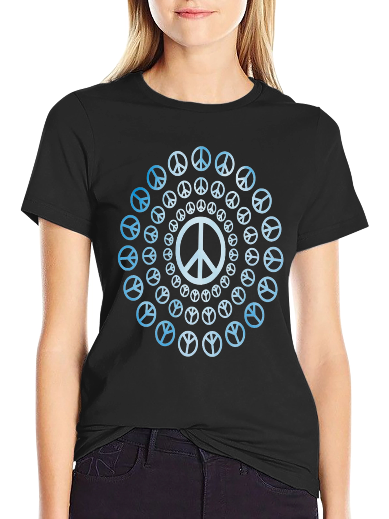 Black Peace Mandala Black T-Shirt view 2