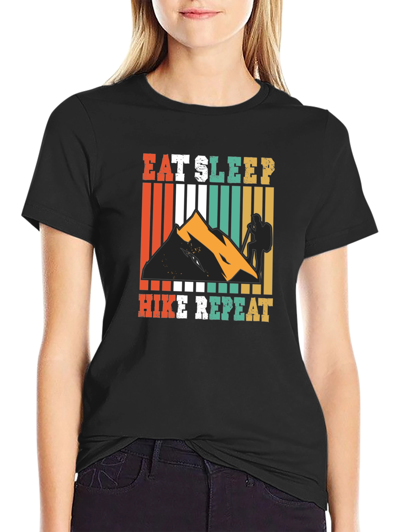 Black Eat Sleep Hike Repeat Graphic Tee view 2