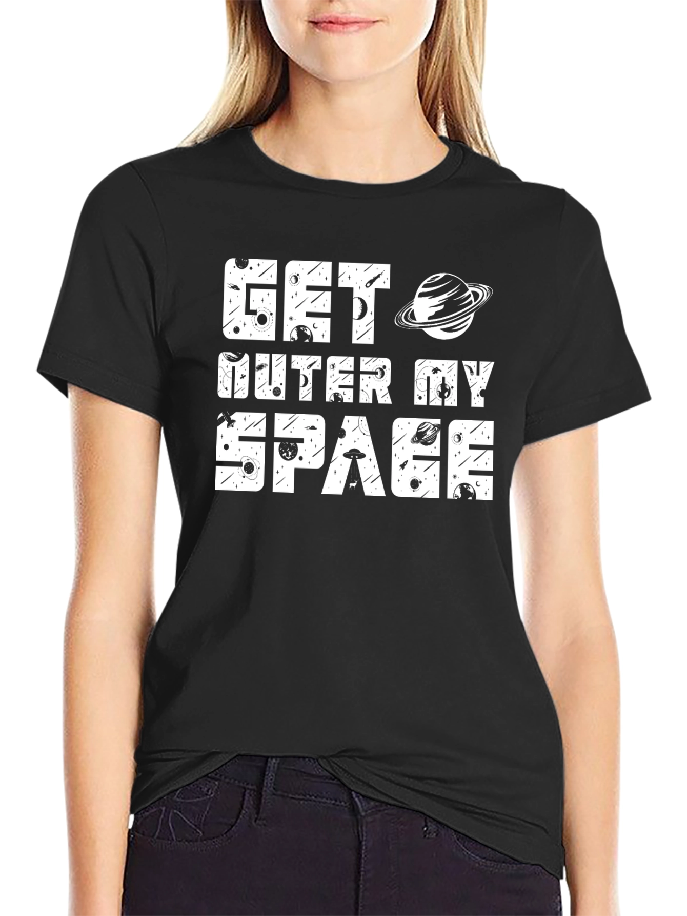 Black Get Outer My Space Graphic T-Shirt view 2