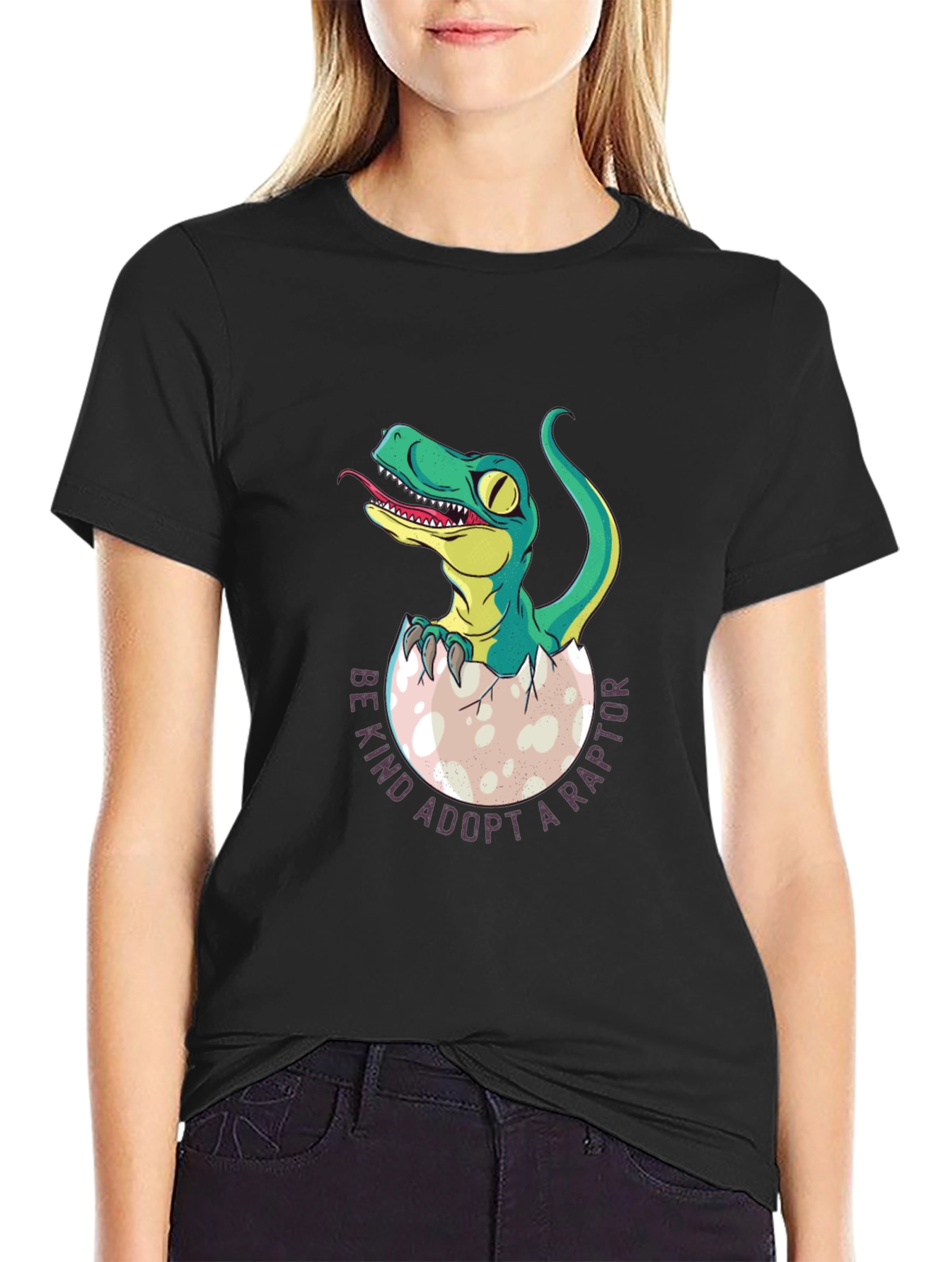 Black Adopt a Raptor T-Shirt - Unique Dinosaur Tee view 2