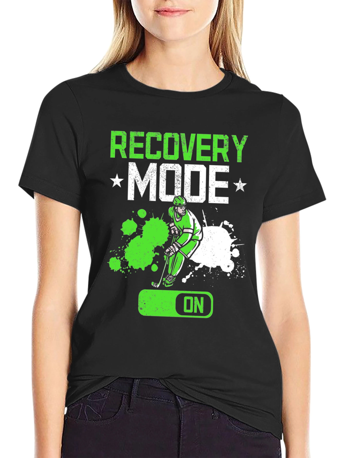 Black Recovery Mode Hockey Player T-Shirt view 2