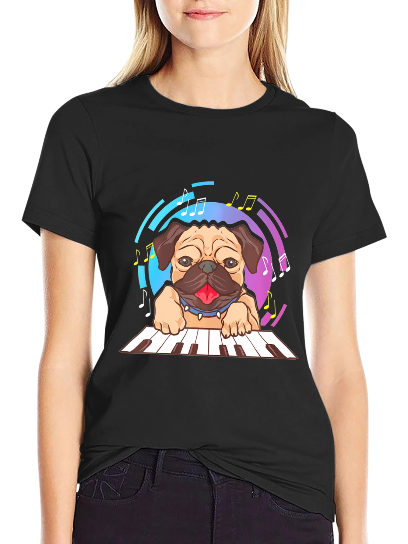 Black Pug Pianist Graphic Tee view 2
