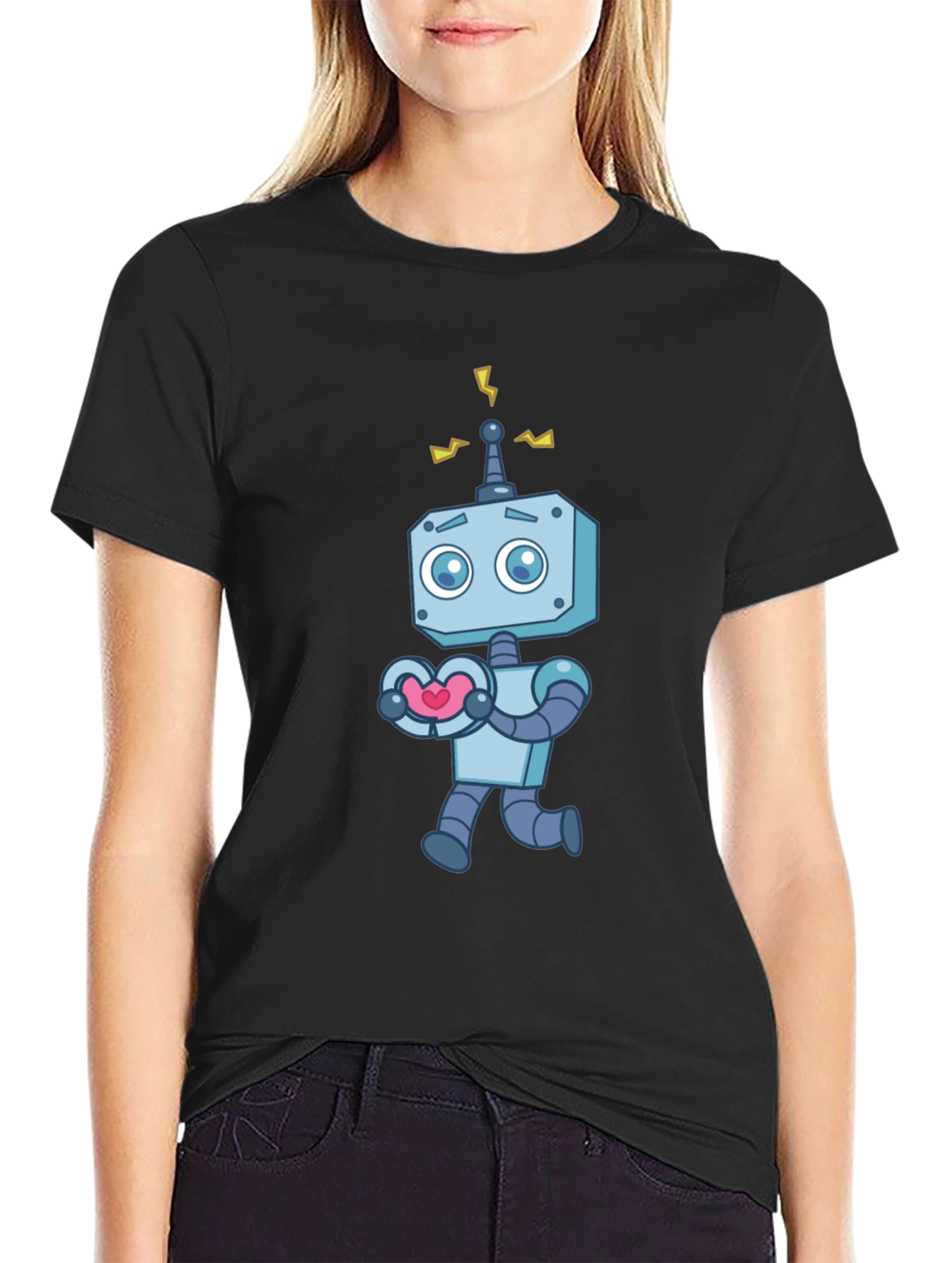 Black Robot Heart T-Shirt - Quirky Graphic Tee view 2