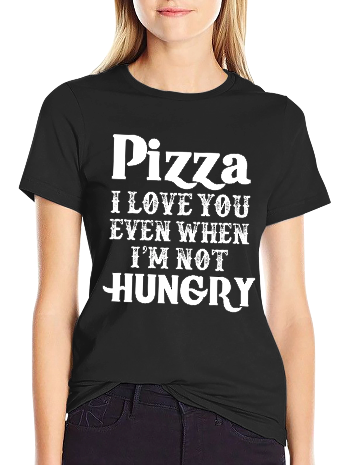 Black Pizza Love Funny T-Shirt view 2