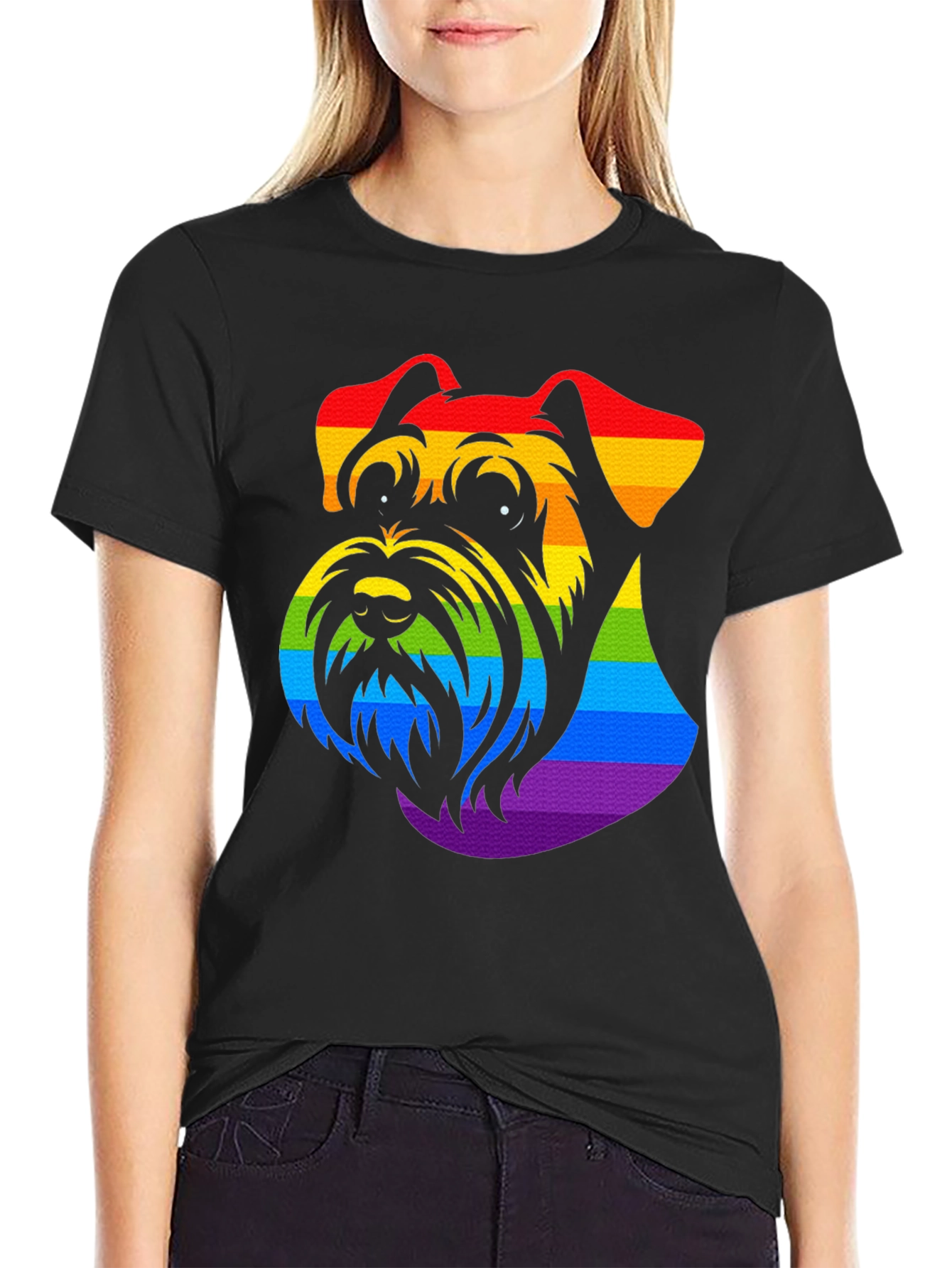 Black Rainbow Schnauzer Graphic Tee - Black Cotton view 2