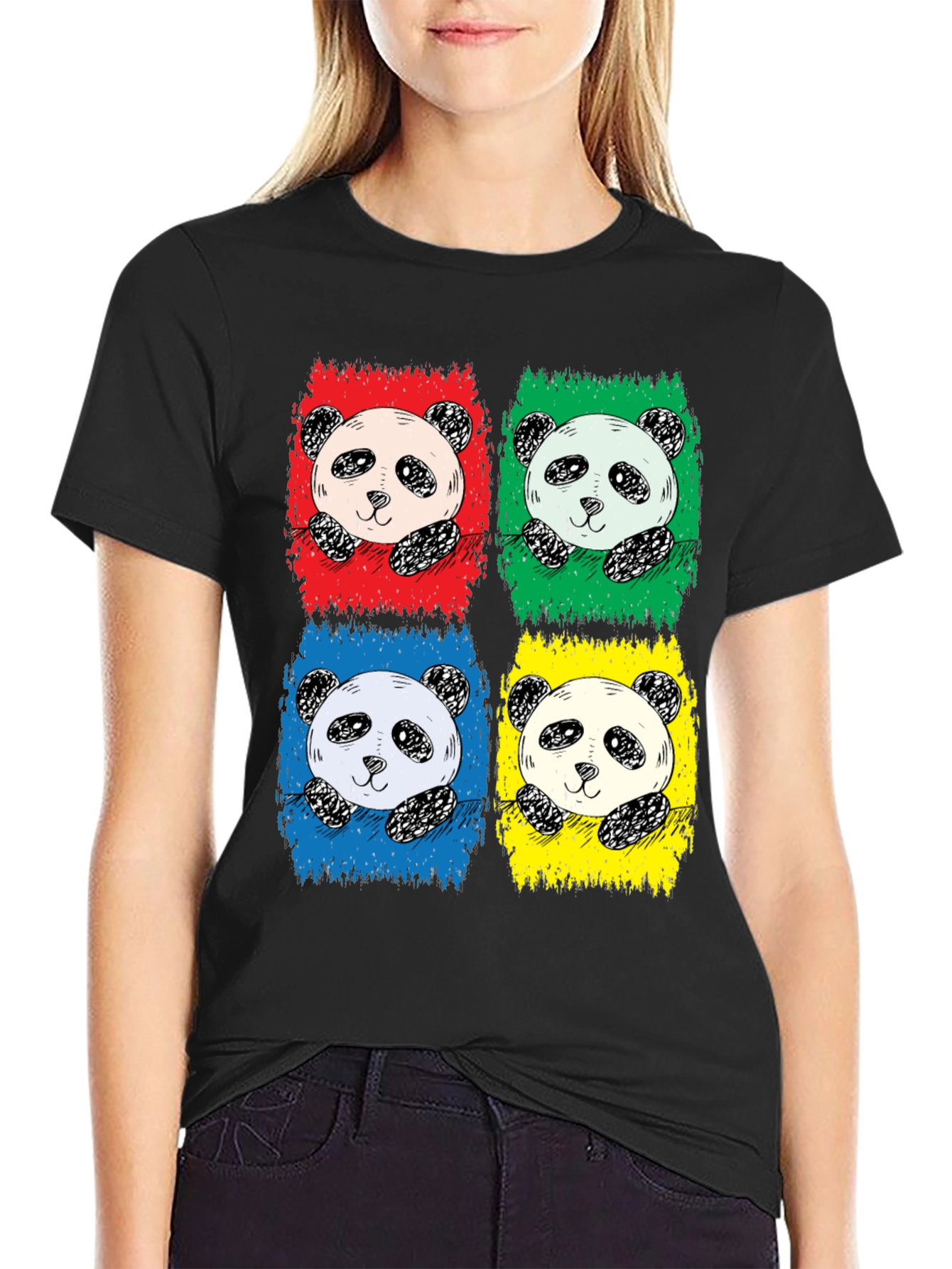 Black Pop Art Panda Graphic Tee - Unisex view 2