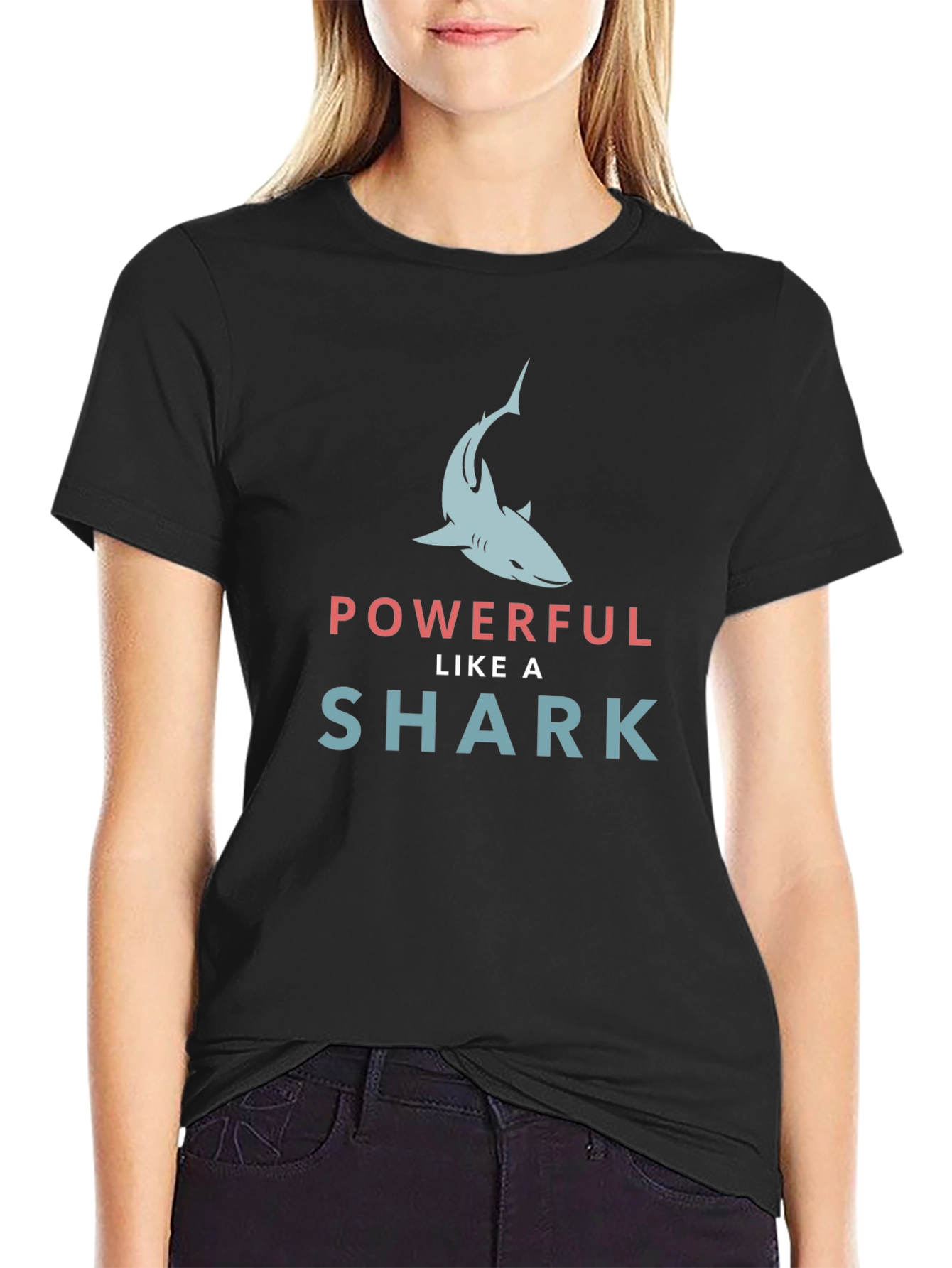 Black Powerful Like a Shark Graphic Tee view 2