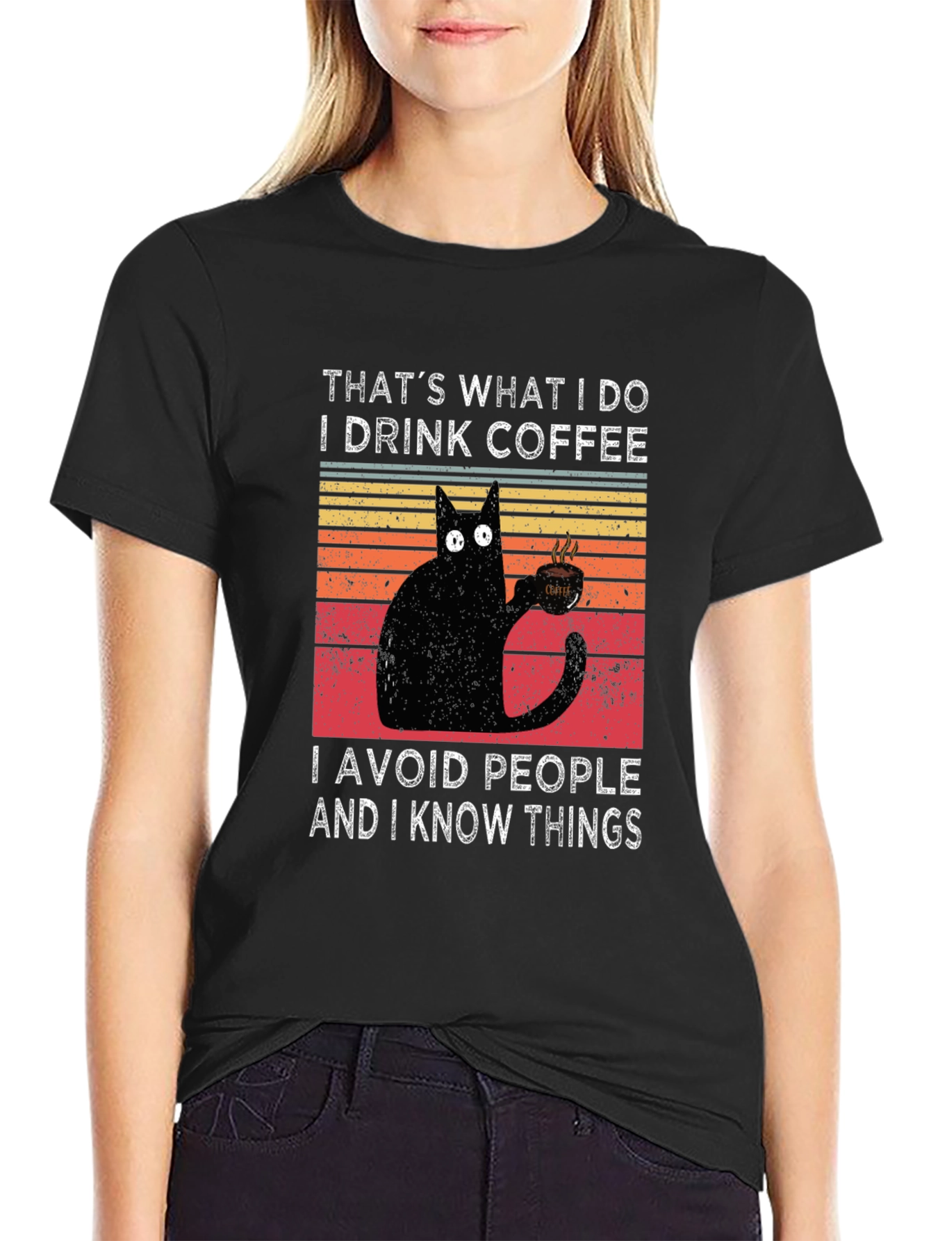 Black Coffee Cat T-Shirt - I Drink Coffee, Avoid People view 2
