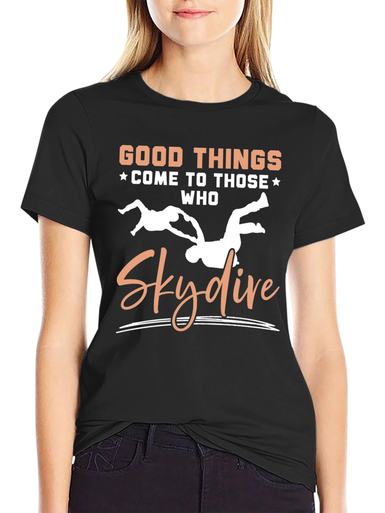 Black Skydiving T-Shirt - Good Things Come To Those Who Skydive view 2