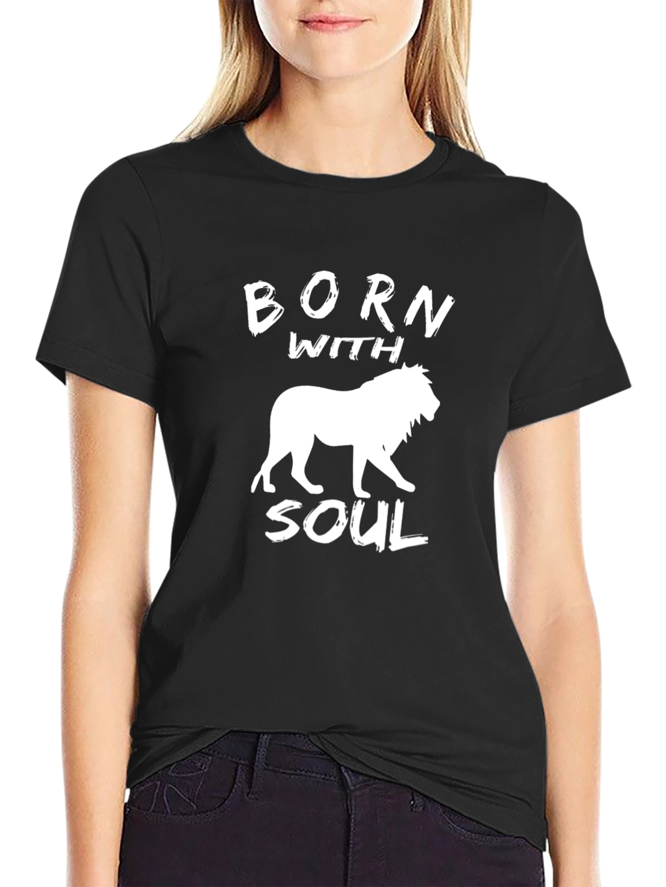 Black Born With Soul Lion Graphic Tee - Black view 2