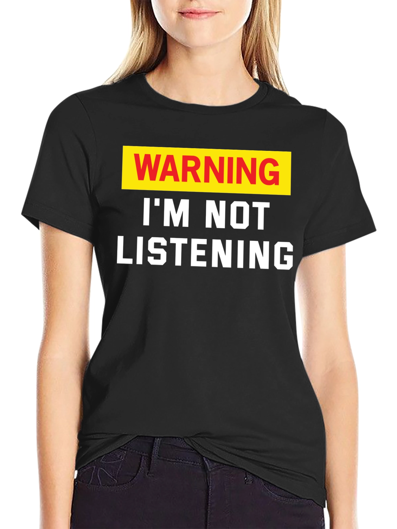 Black Warning I'm Not Listening Men's T-Shirt view 2