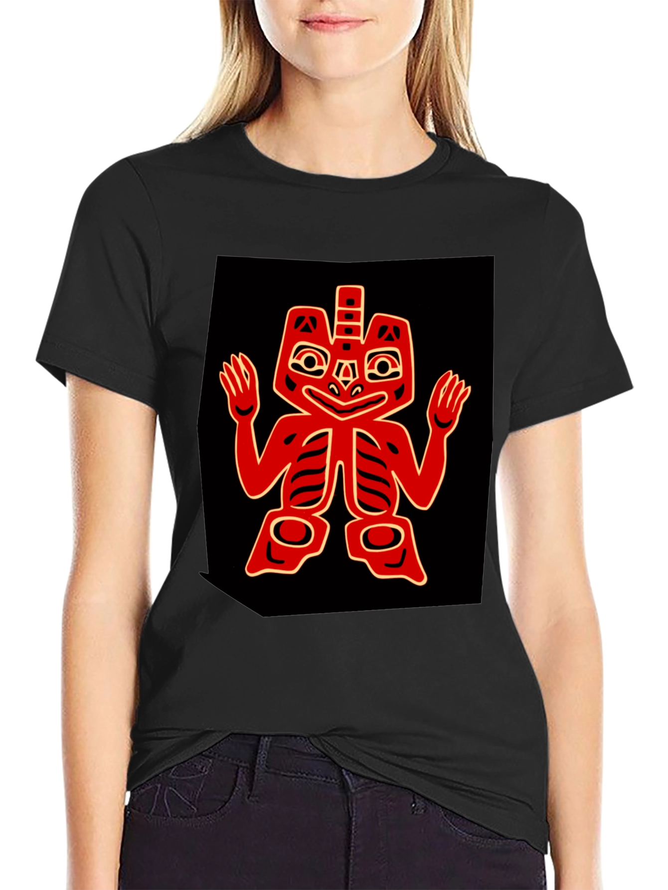 Black Bold Graphic Tee - Red Native American Design view 2