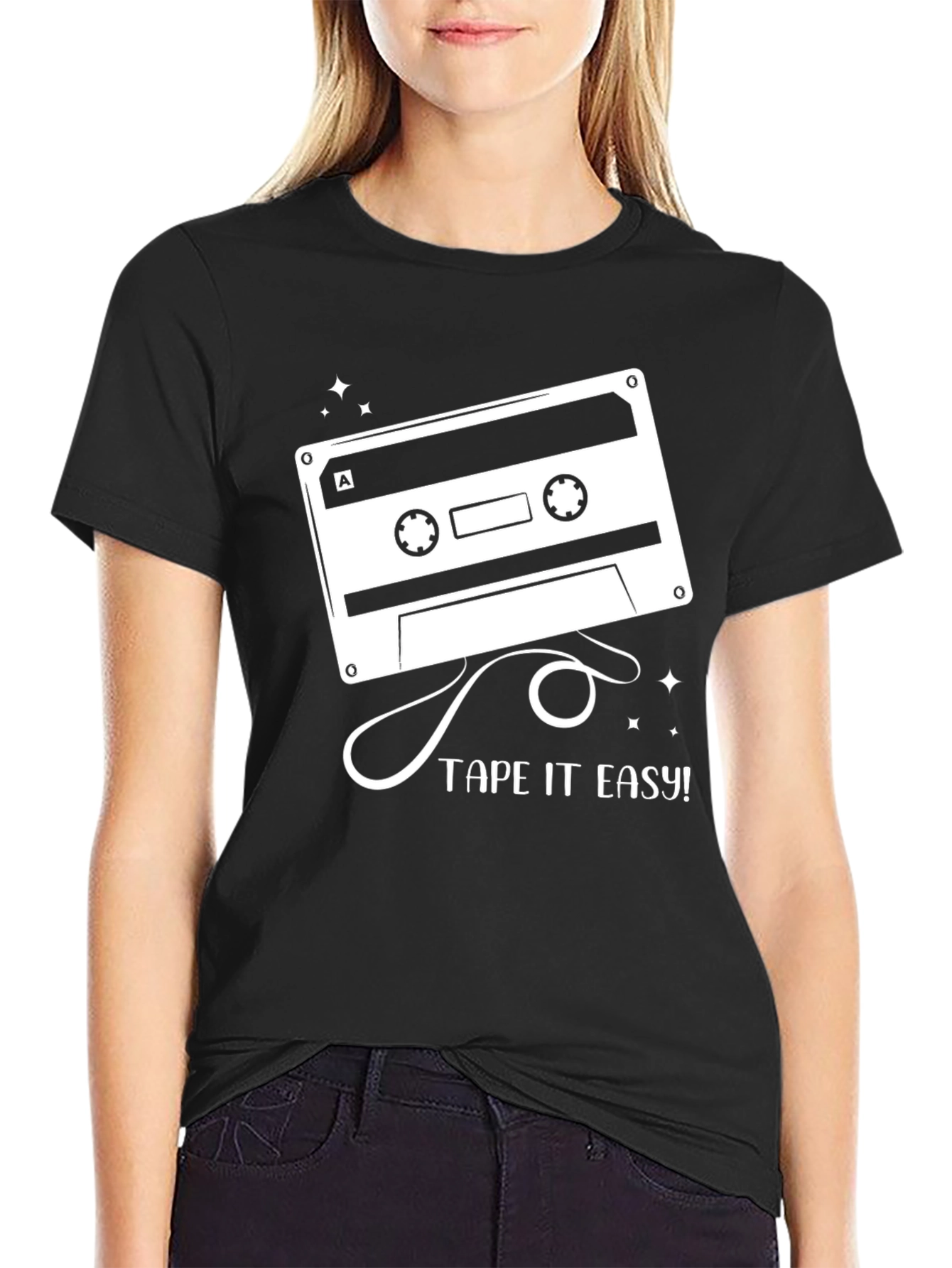 Black Tape It Easy Graphic Tee - Retro Cassette Design view 2