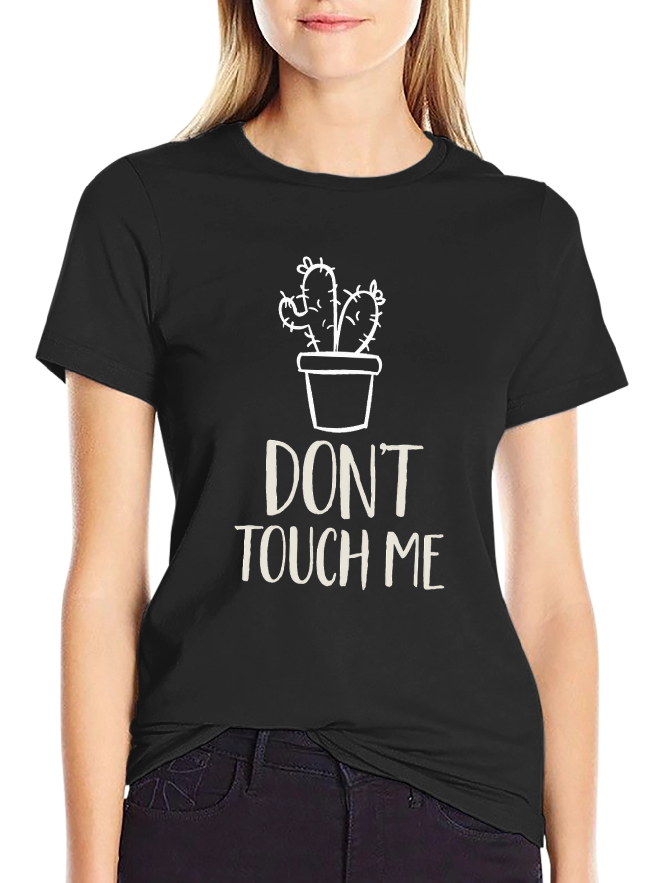 Black Don't Touch Me Cactus Graphic Tee - Black Cotton T-Shirt view 2