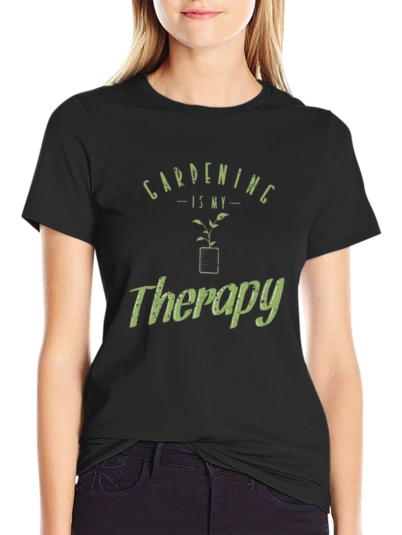 Black Gardening Is My Therapy T-Shirt view 2