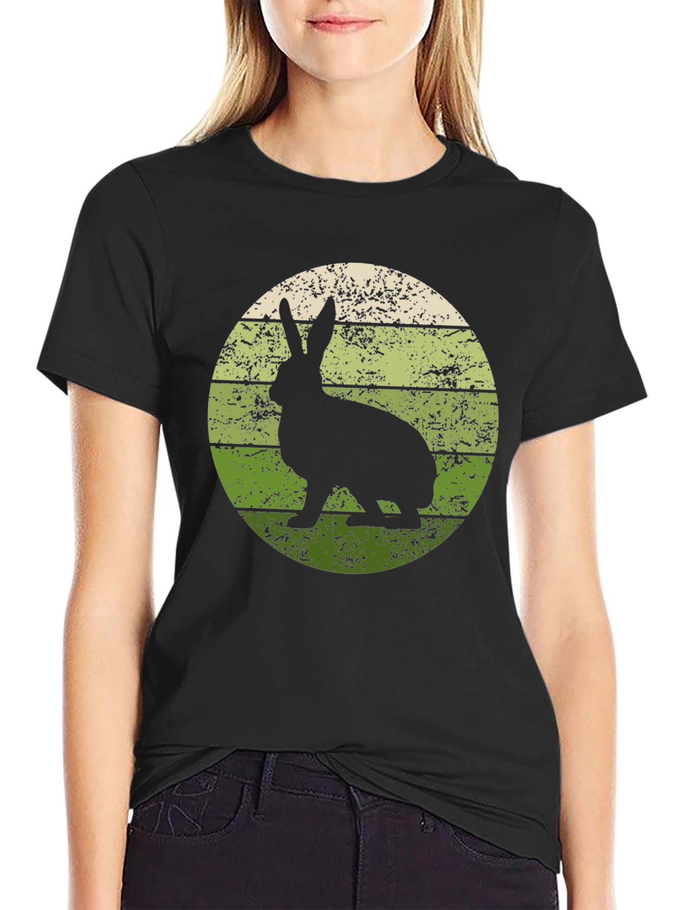 Black Retro Rabbit Graphic Tee - Vintage Style view 2