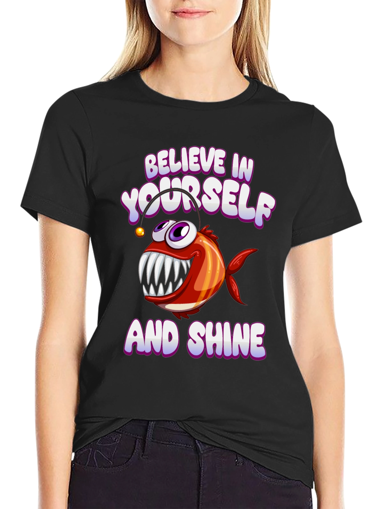 Black Believe in Yourself Anglerfish Graphic Tee view 2