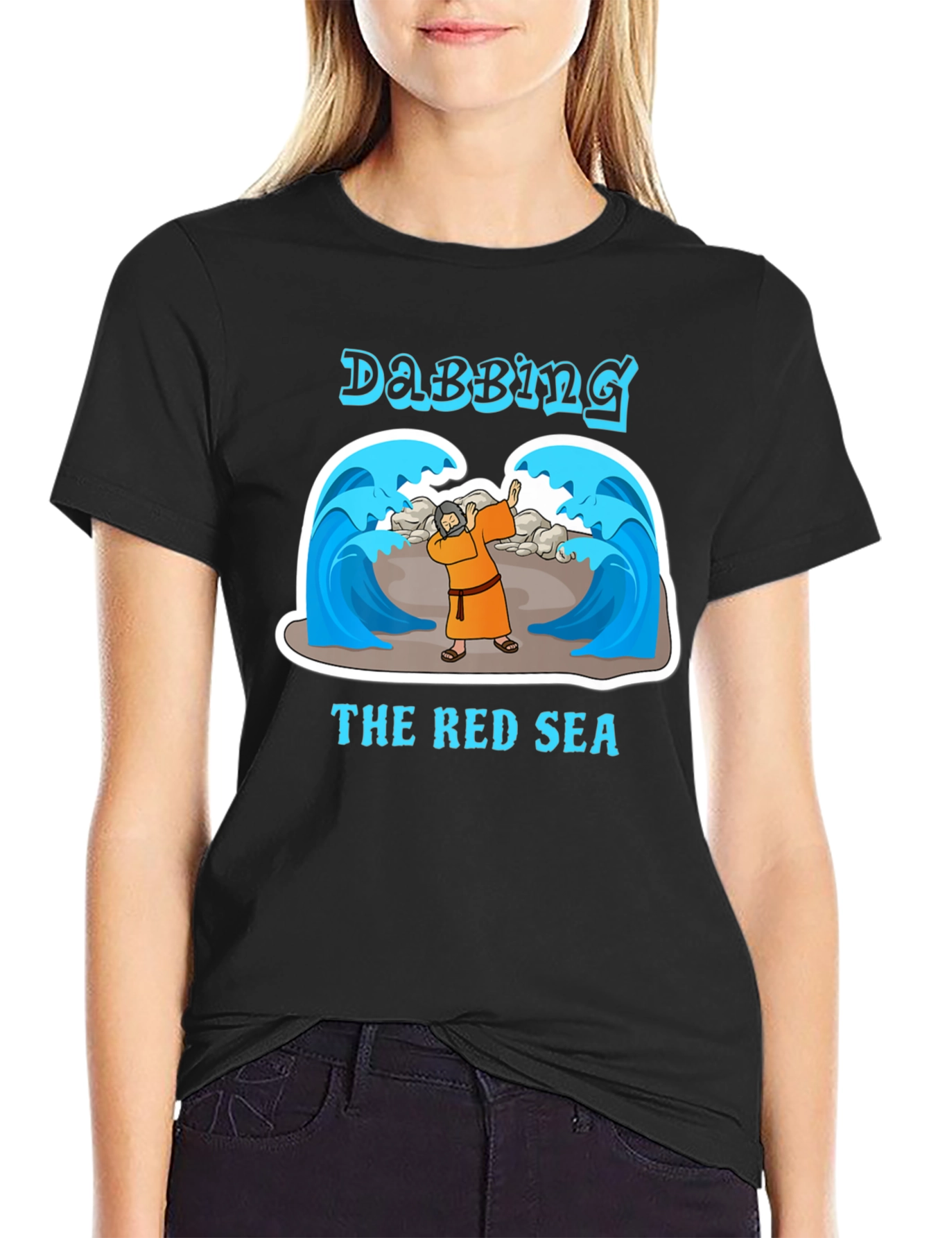 Black Dabbing the Red Sea T-Shirt - Funny Moses Tee view 2