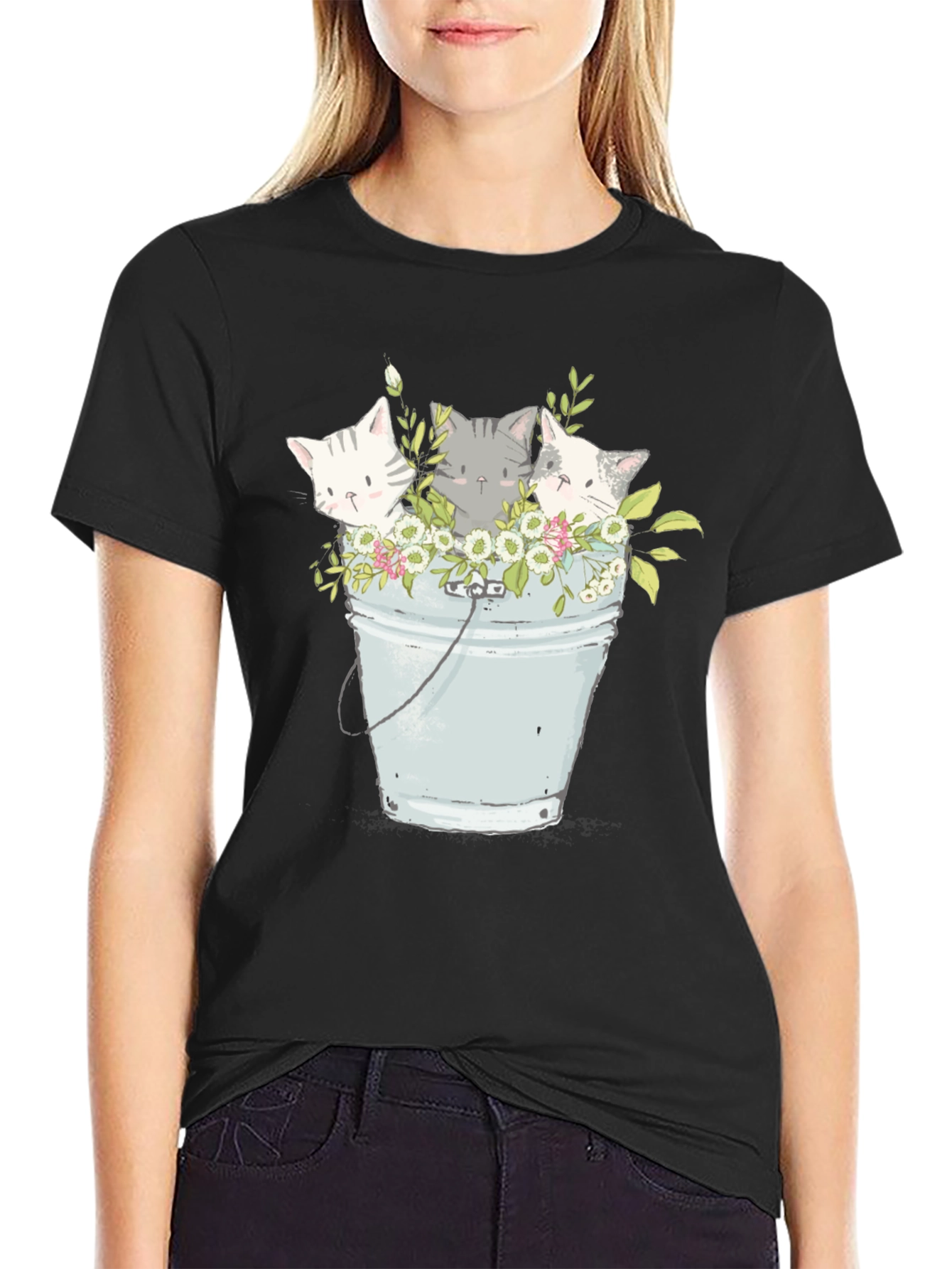 Black Cats in Bucket T-Shirt - Cute Kitten Graphic Tee view 2