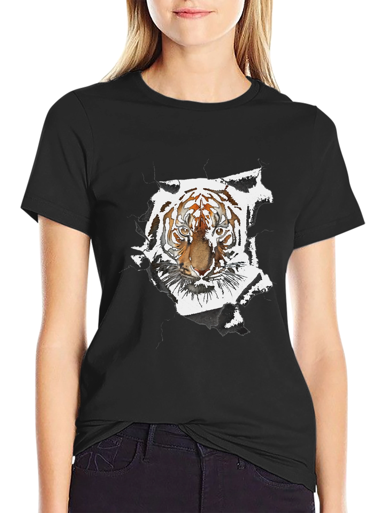Black Tiger Graphic Black T-Shirt view 2