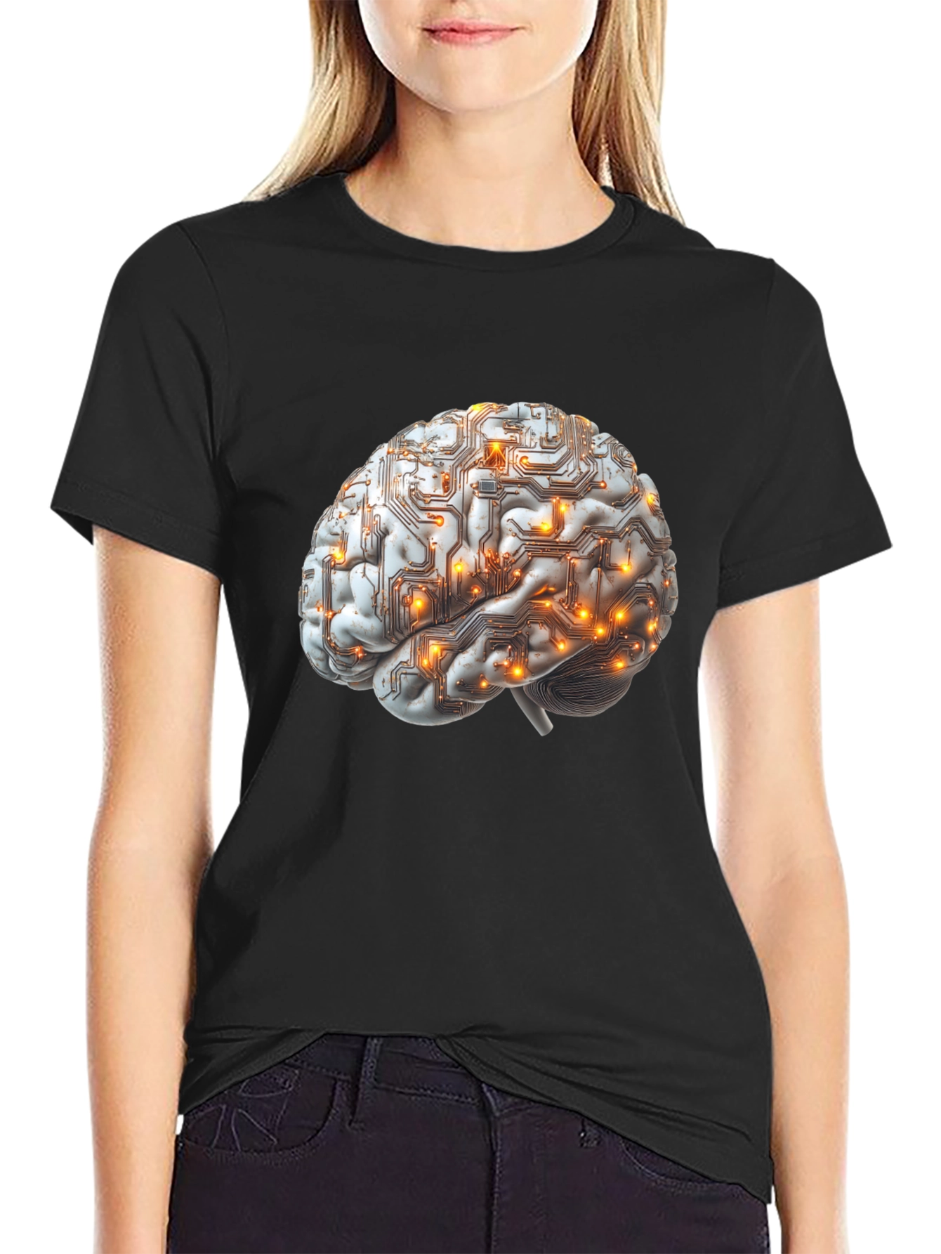 Black Brain Circuitry Graphic Tee - Black Cotton T-Shirt view 2