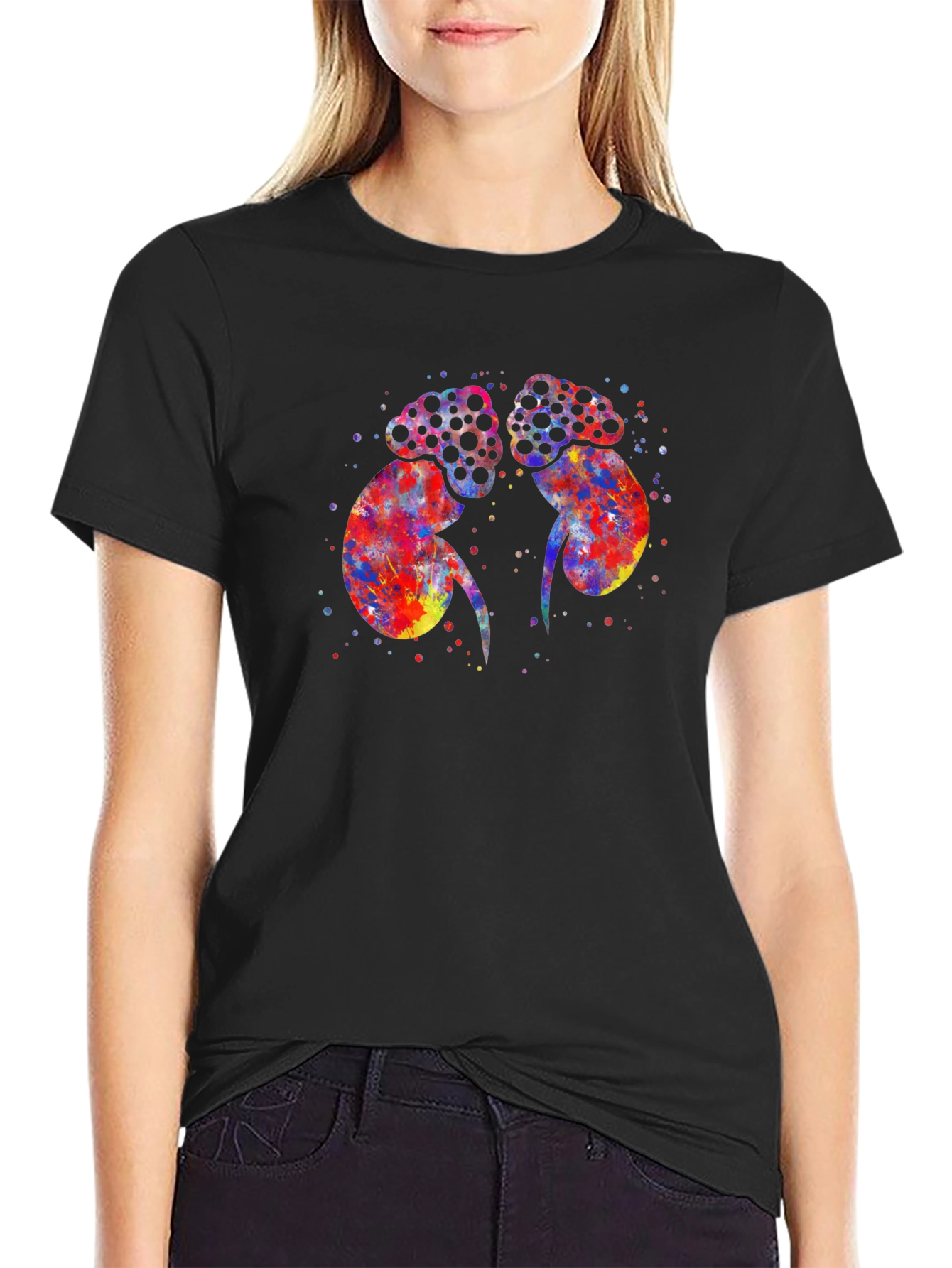 Black Colorful Kidney Print Black T-Shirt view 2