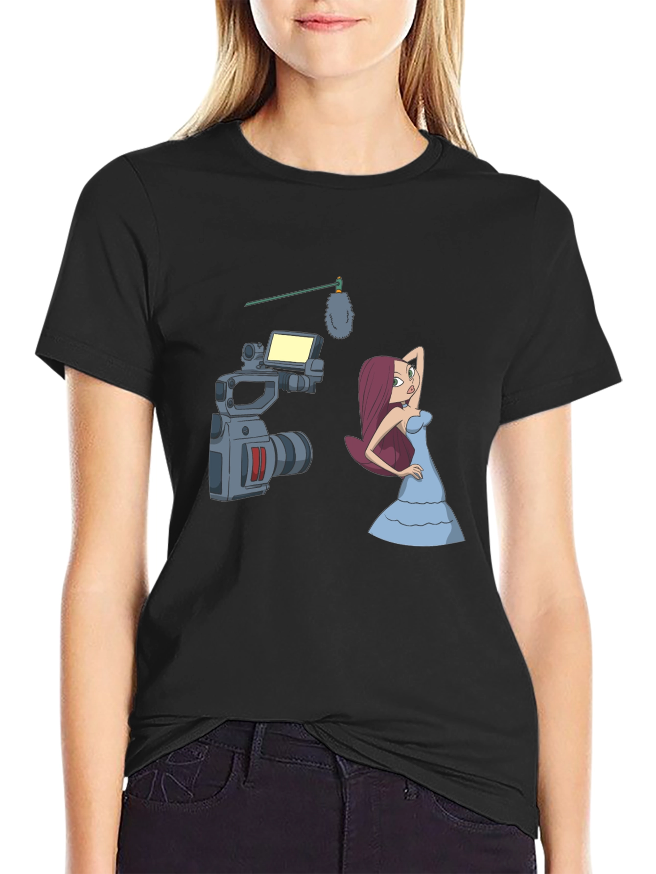 Black Cartoon Film Shoot T-Shirt - Black Cotton Blend view 2