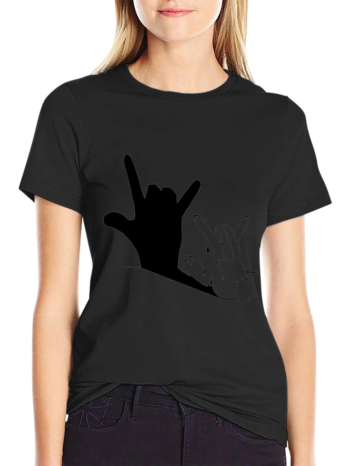 Black Rock On Bunny Shadow Graphic T-Shirt view 2