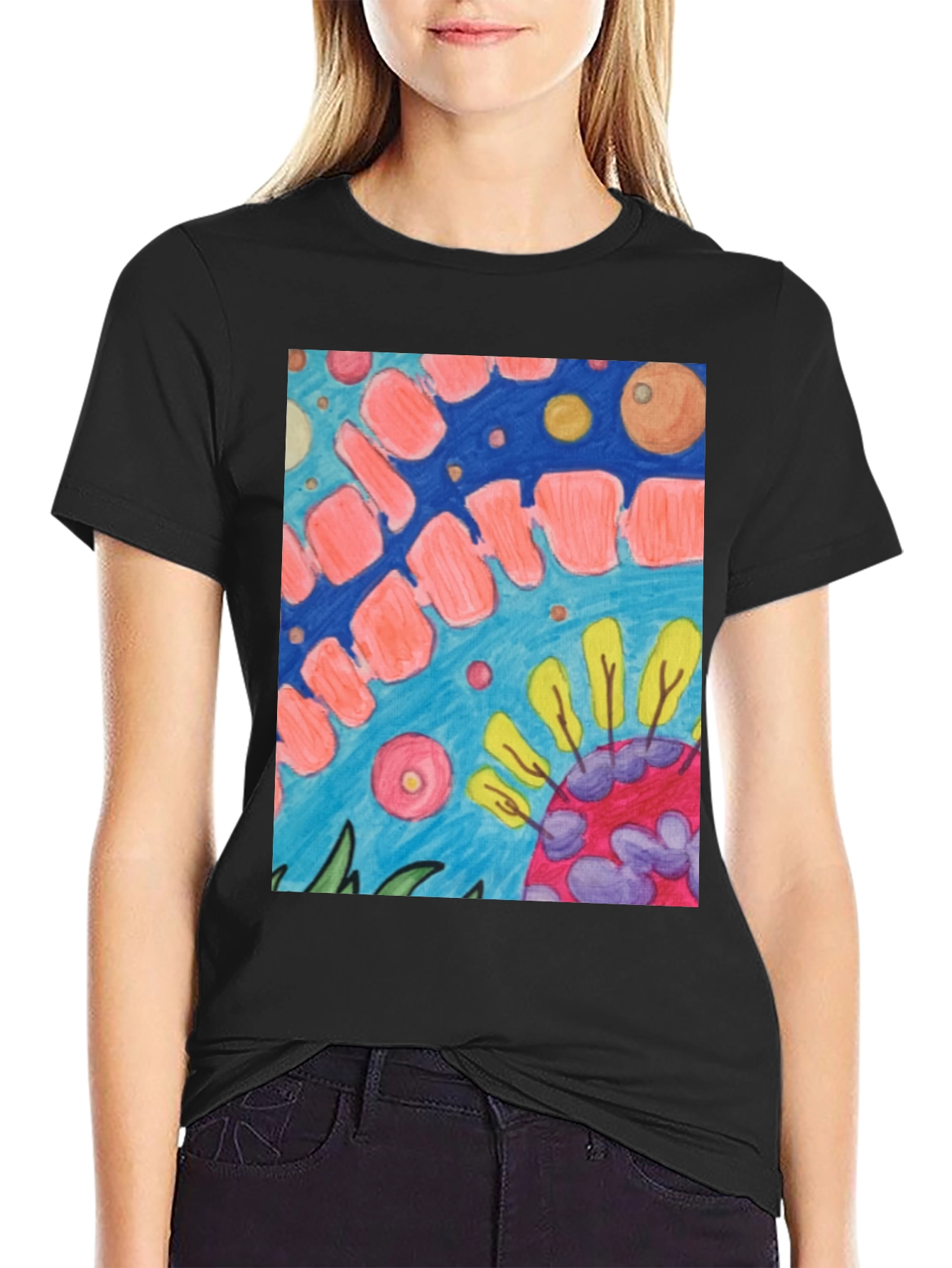 Black Abstract Art Print Black T-Shirt view 2