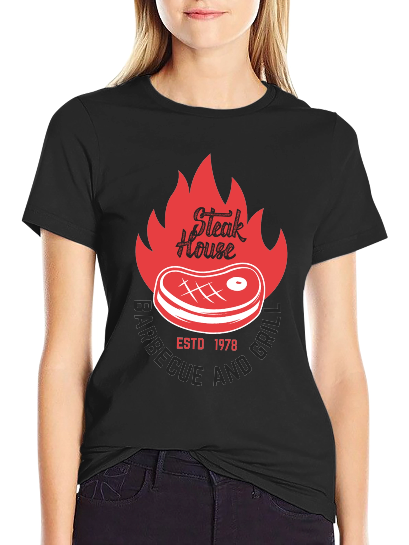 Black Steak House BBQ & Grill T-Shirt view 2