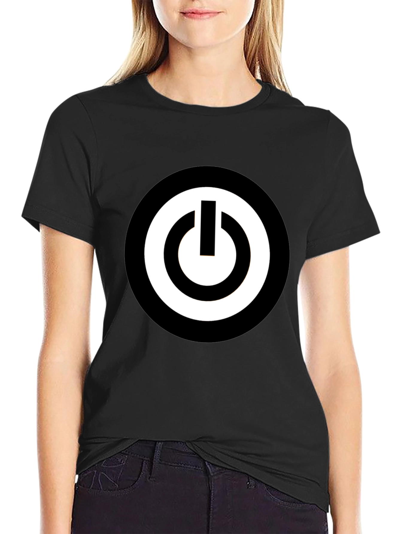 Black Black T-Shirt with Power Button Graphic view 2