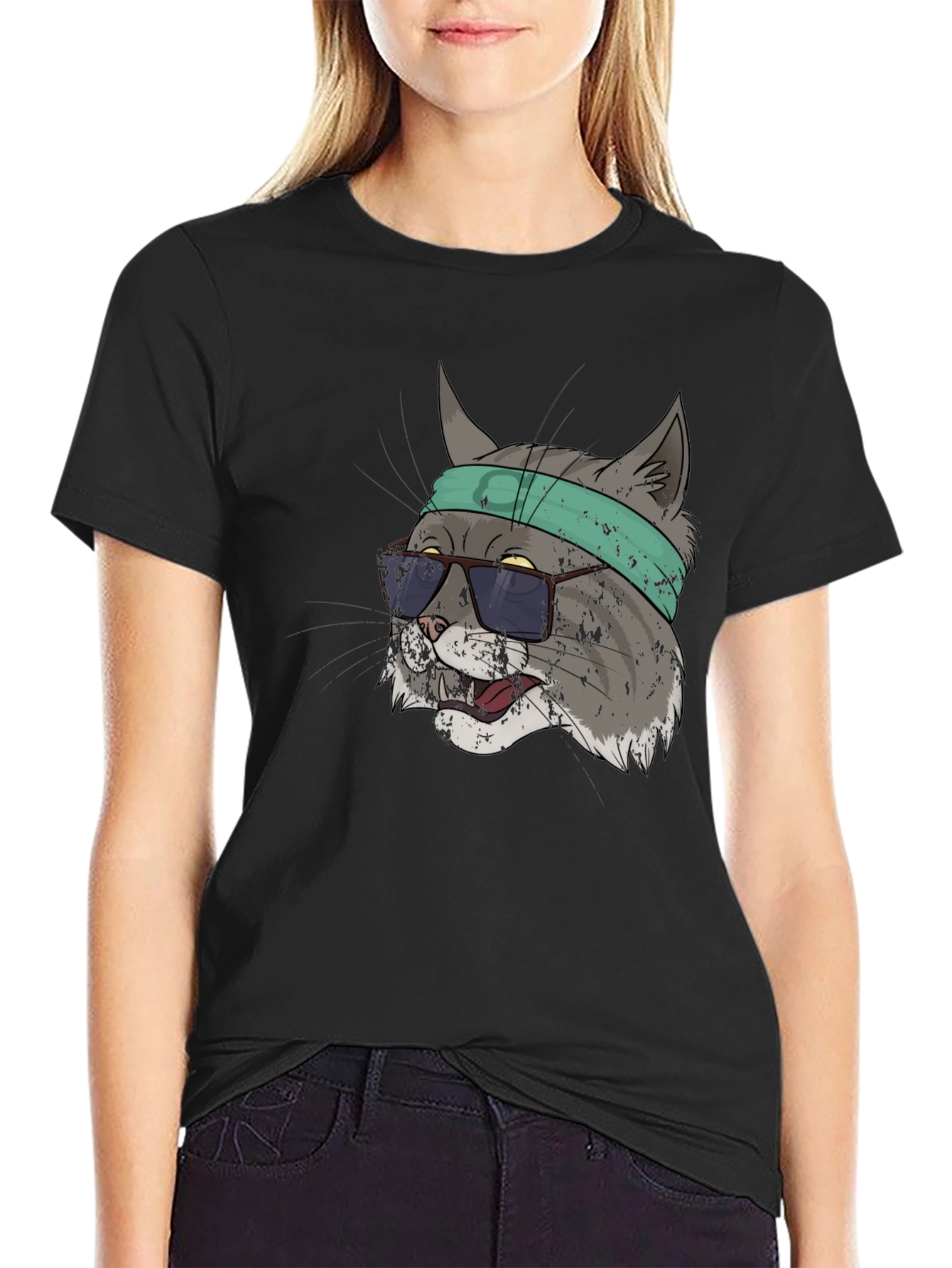 Black Cool Cat Graphic Tee - Unisex Black T-Shirt view 2