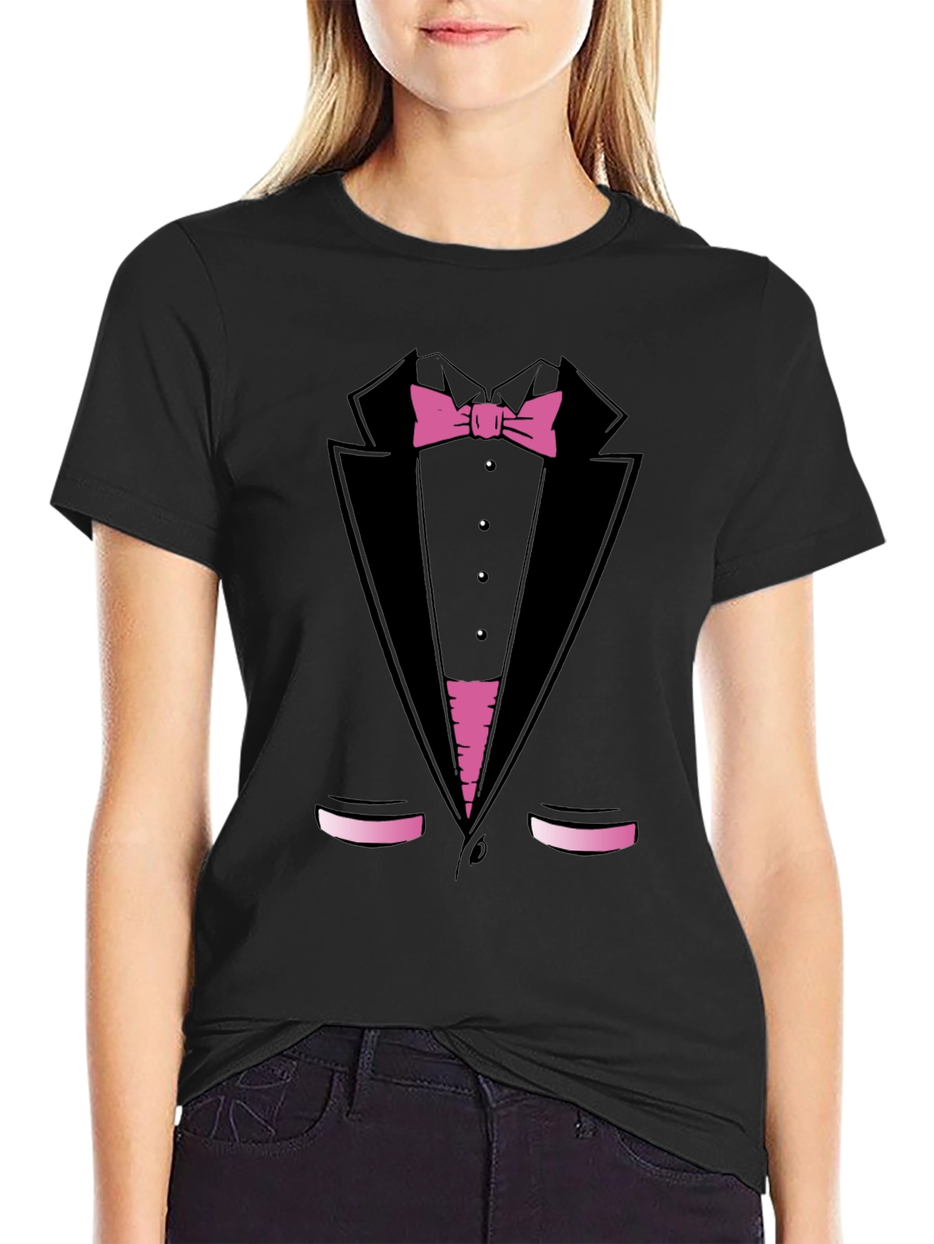 Black Tuxedo Print T-Shirt - Funny Dress Up Tee view 2