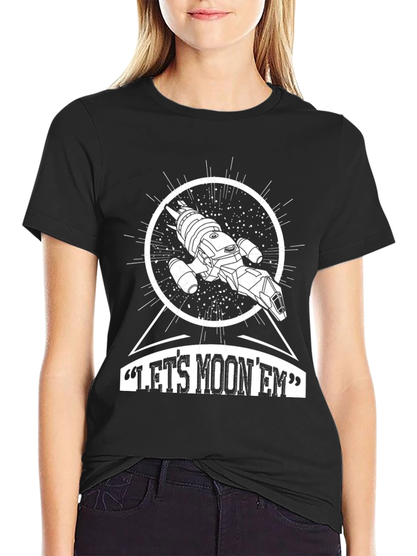 Black Let's Moon 'Em T-Shirt - Sci-Fi Graphic Tee view 2