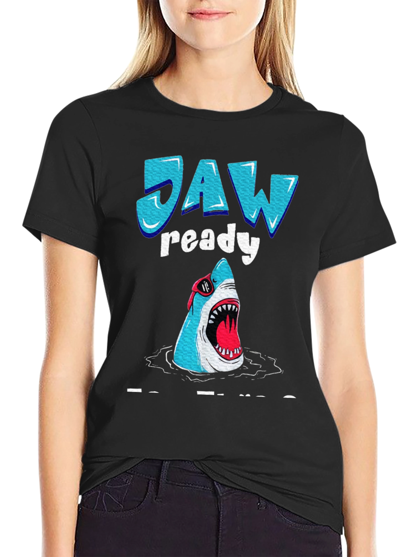 Black Jaw Ready Funny Shark Graphic T-Shirt view 2