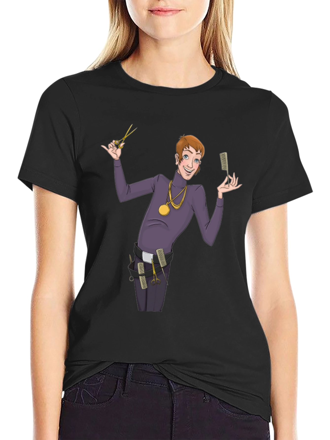 Black Barber Cartoon Graphic T-Shirt view 2