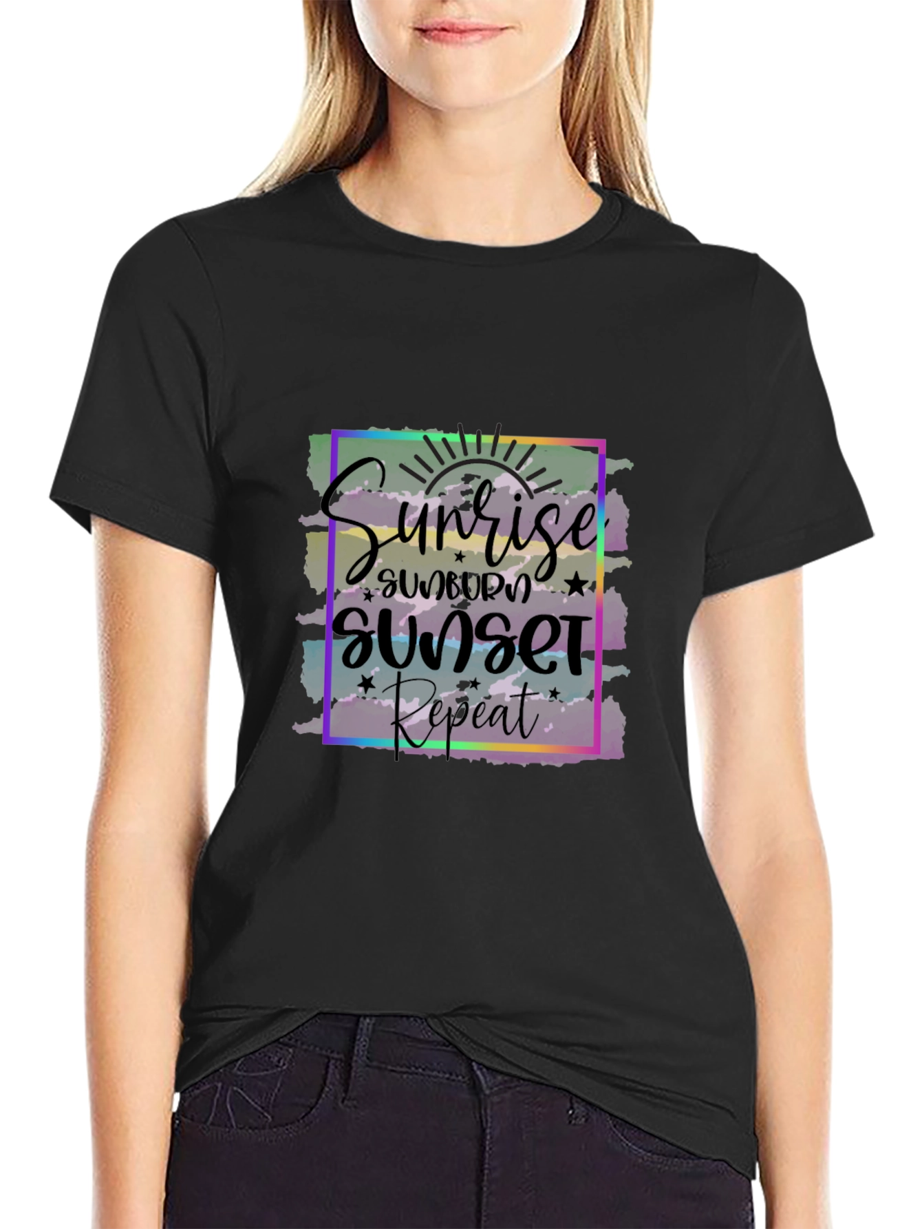 Black Sunrise Sunset Repeat Graphic Tee view 2