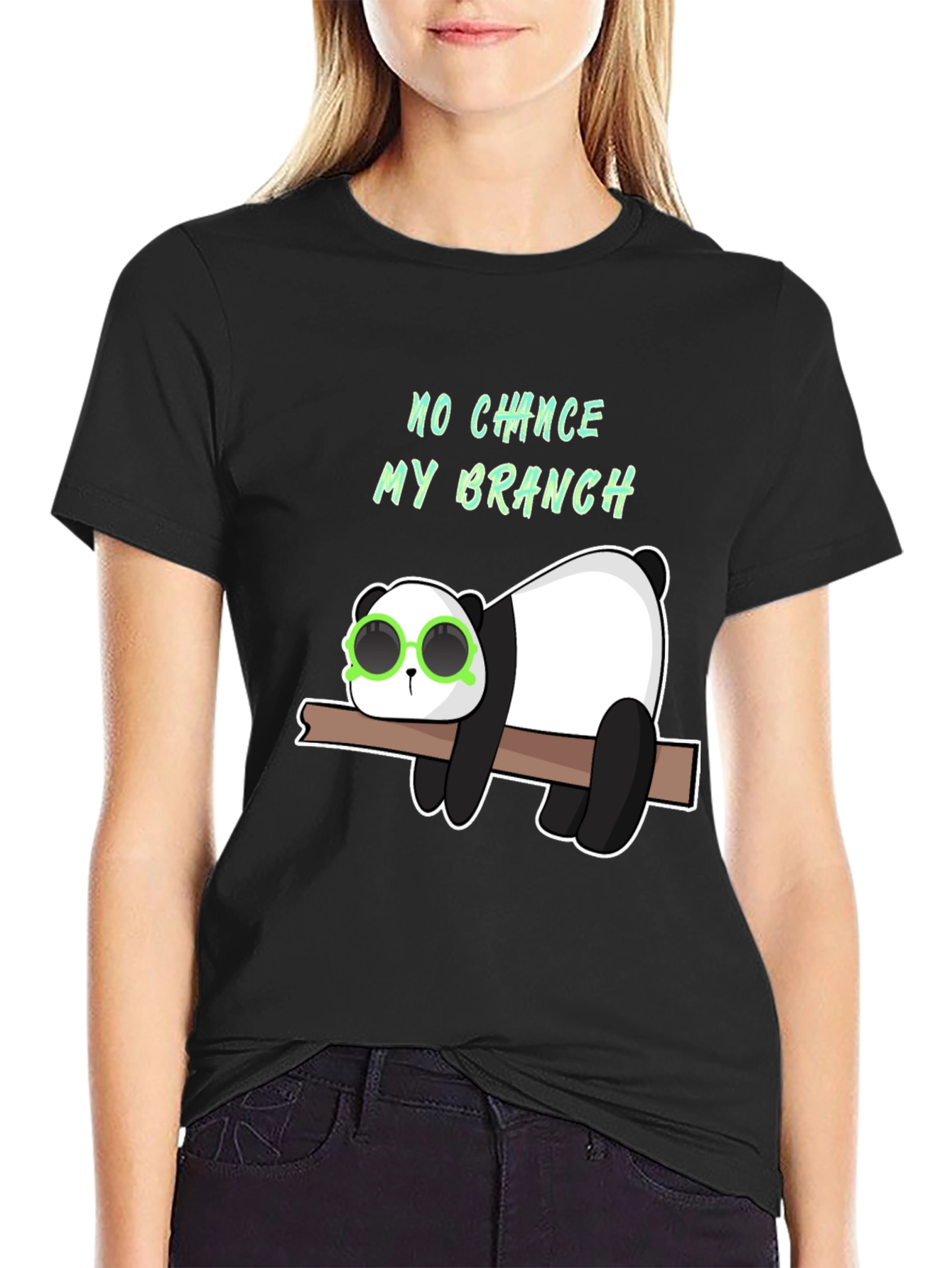 Black Lazy Panda on Branch Graphic T-Shirt view 2