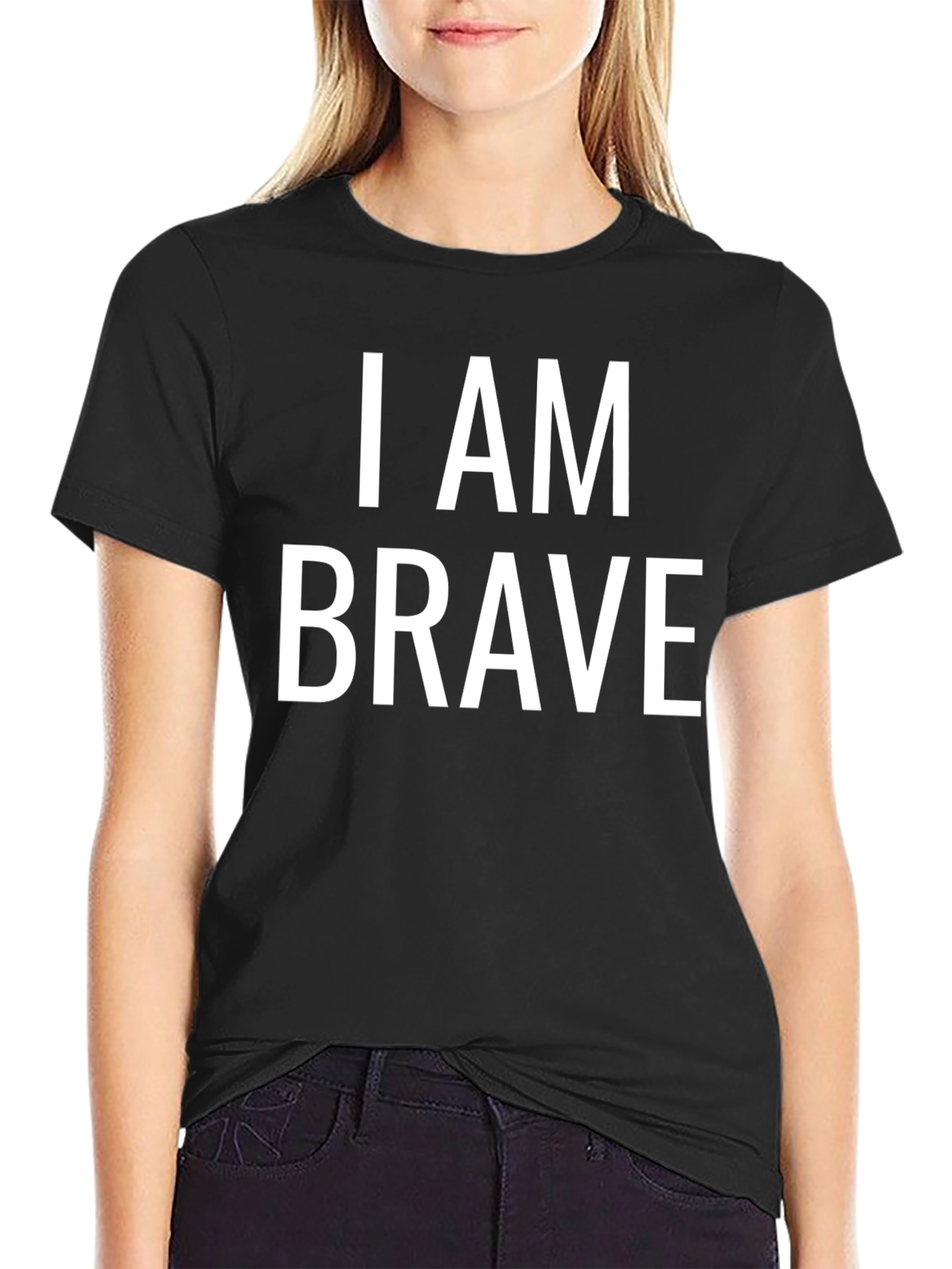 Black I Am Brave Graphic T-Shirt - Black Crew Neck Tee view 2