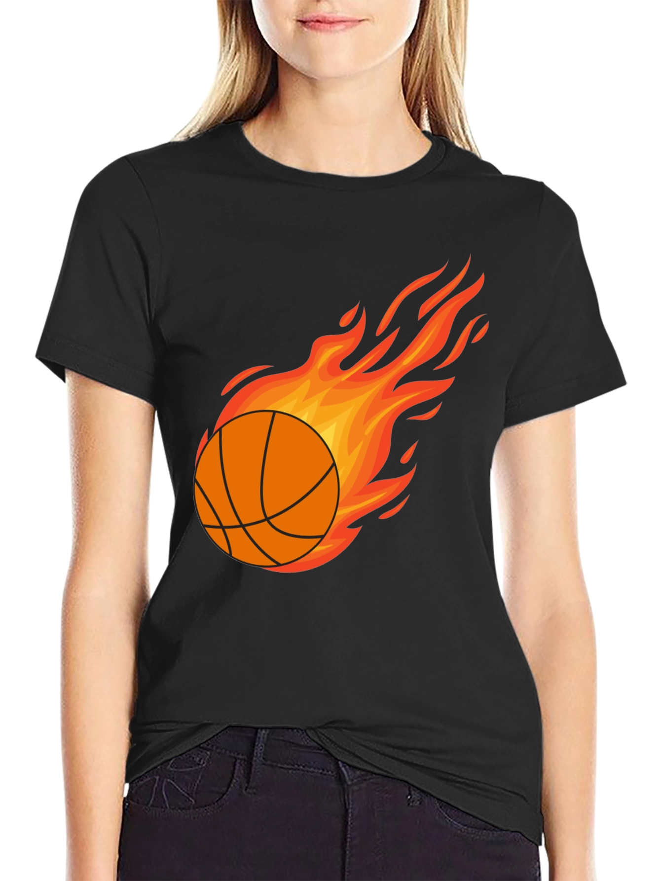 Black Fiery Basketball Graphic Tee - Men's Black T-Shirt view 2