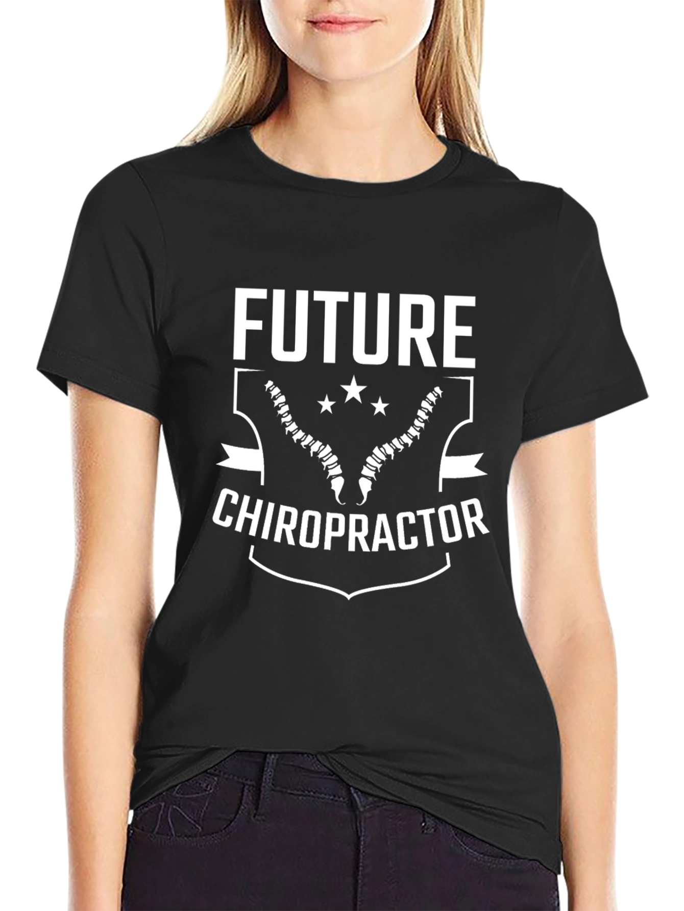 Black Future Chiropractor T-Shirt - Black Cotton Tee view 2