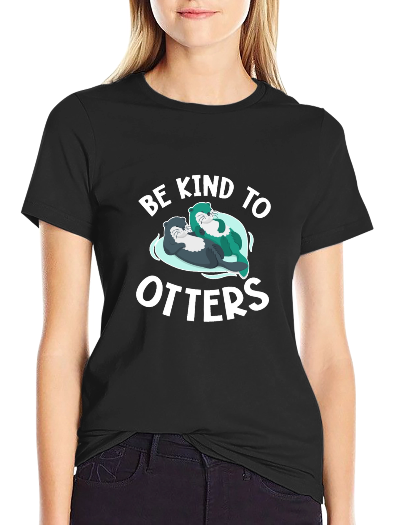 Black Be Kind To Otters Black T-Shirt view 2