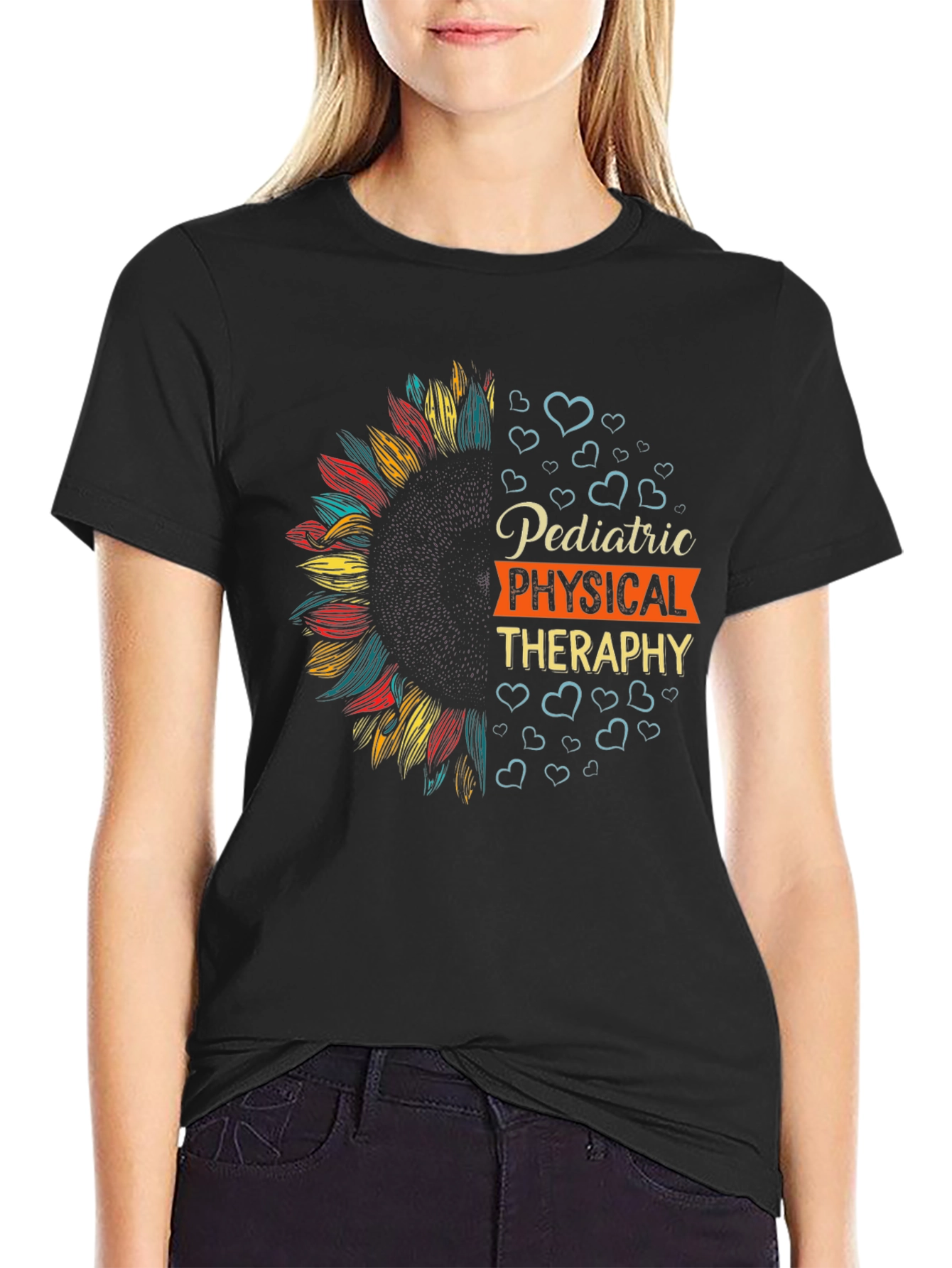 Black Pediatric Physical Therapy Sunflower T-Shirt view 2